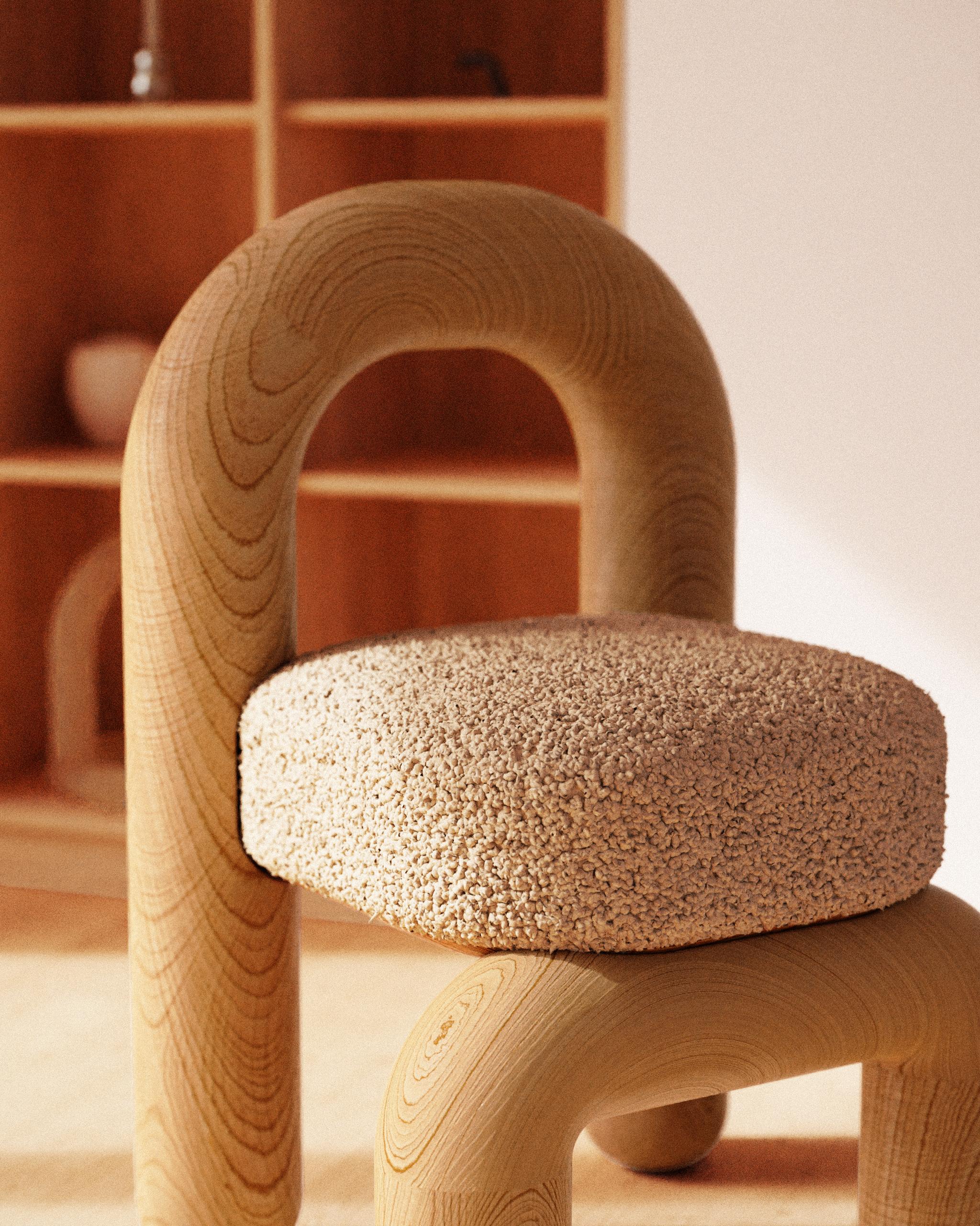Green Velvet Natural Oak Lithic Dining Chair by Maha Alavi Studio For Sale 1