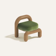 Green Velvet Natural Oak Lithic Lounge Chair by Maha Alavi Studio