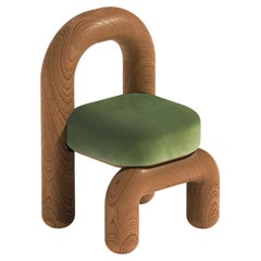 Green Velvet Red Oak Lithic Dining Chair by Maha Alavi Studio