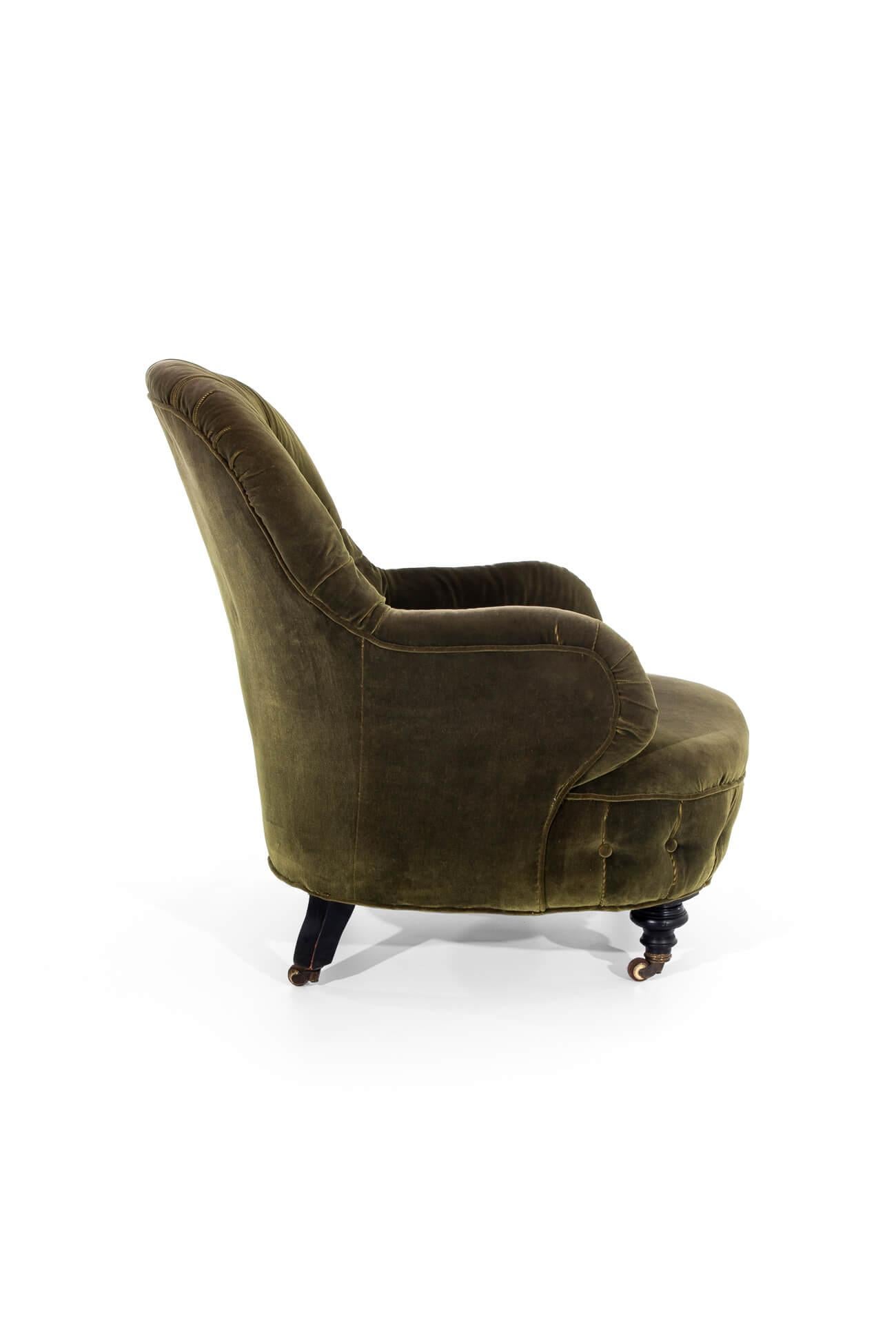 High Victorian Green Velvet Salon Chair