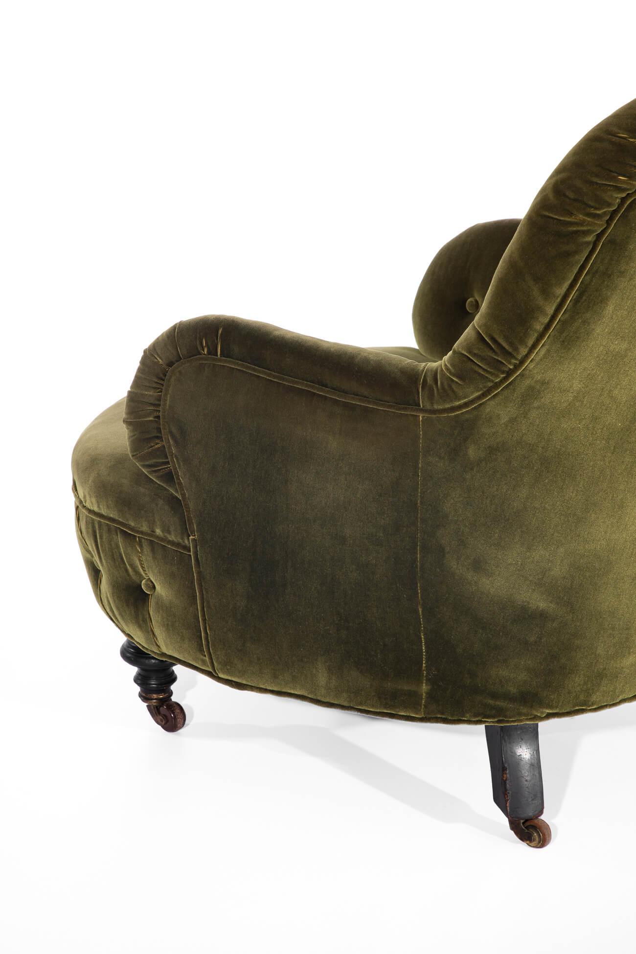 Hand-Crafted Green Velvet Salon Chair