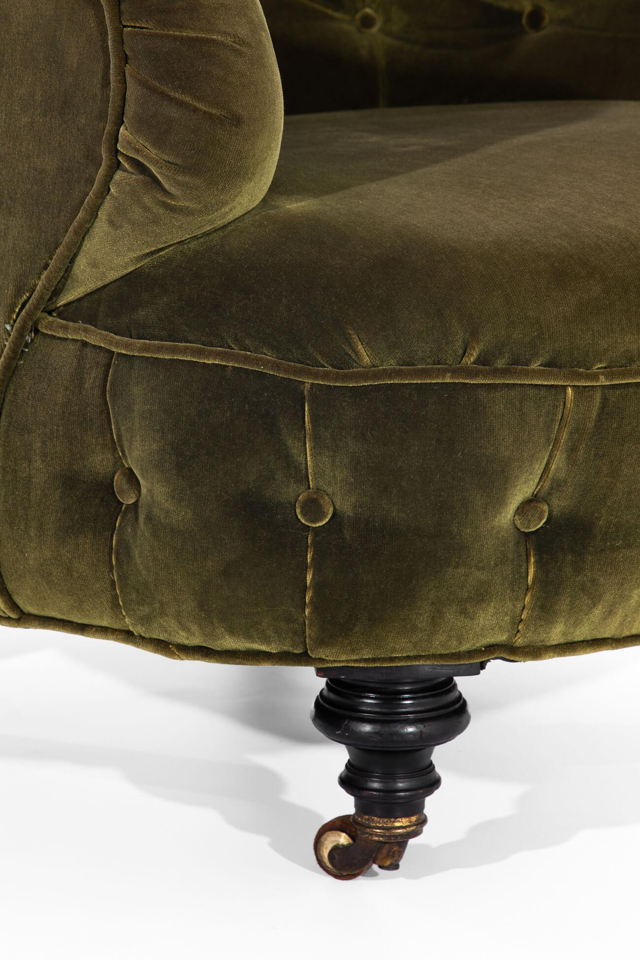 19th Century Green Velvet Salon Chair