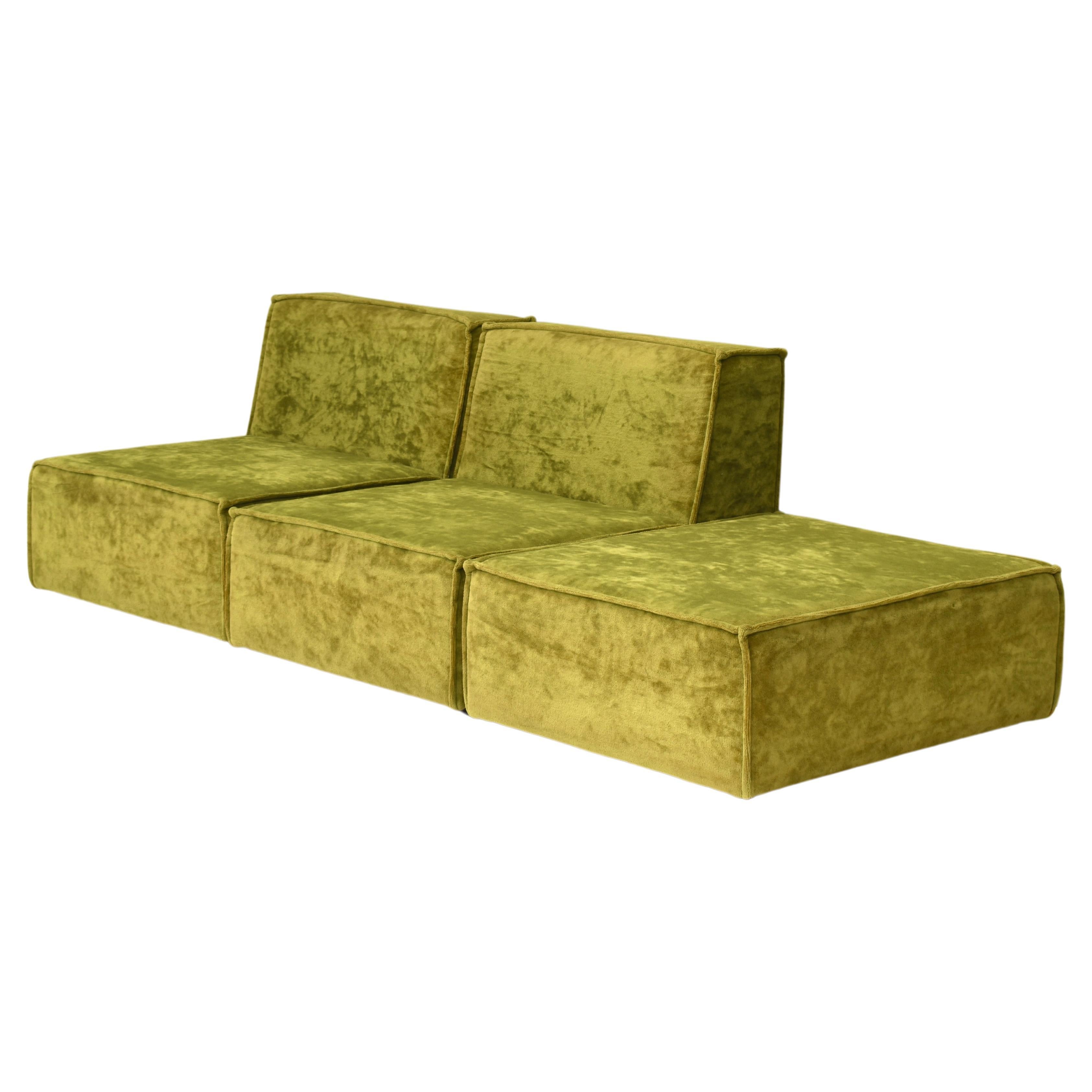 Green velvet seventies sectional sofa in the style of COR TRIO, circa 1970