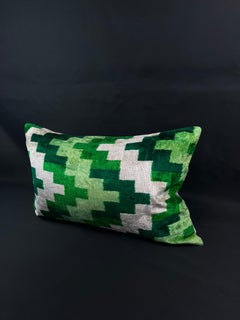Green Velvet Silk Ikat Pillow Cover