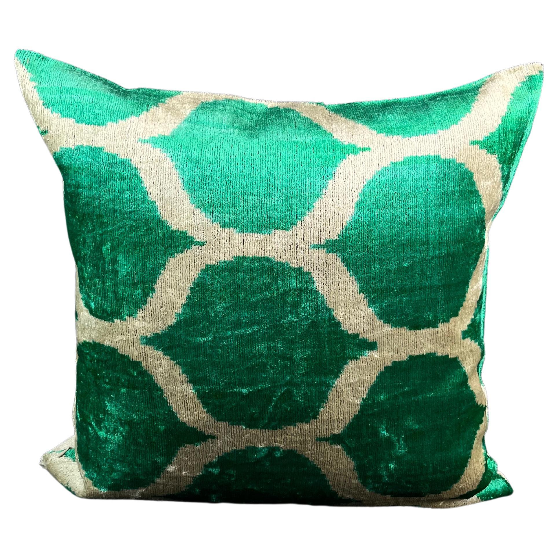 Green Velvet Silk Ikat Pillow Cover For Sale