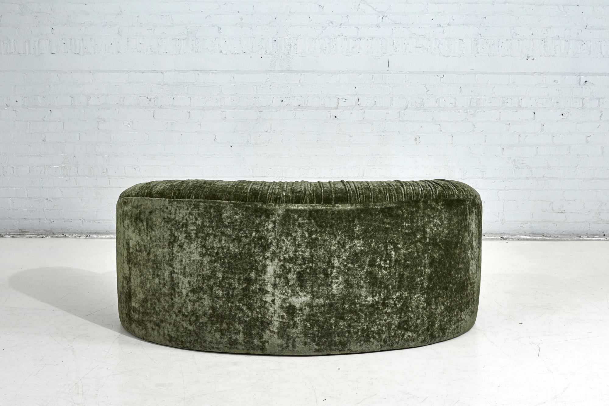 Mid-20th Century Green Velvet Sofa  w/ Chrome Front, 1960 For Sale