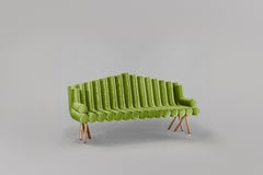 Green Velvet Sofa With Polished Brass Legs