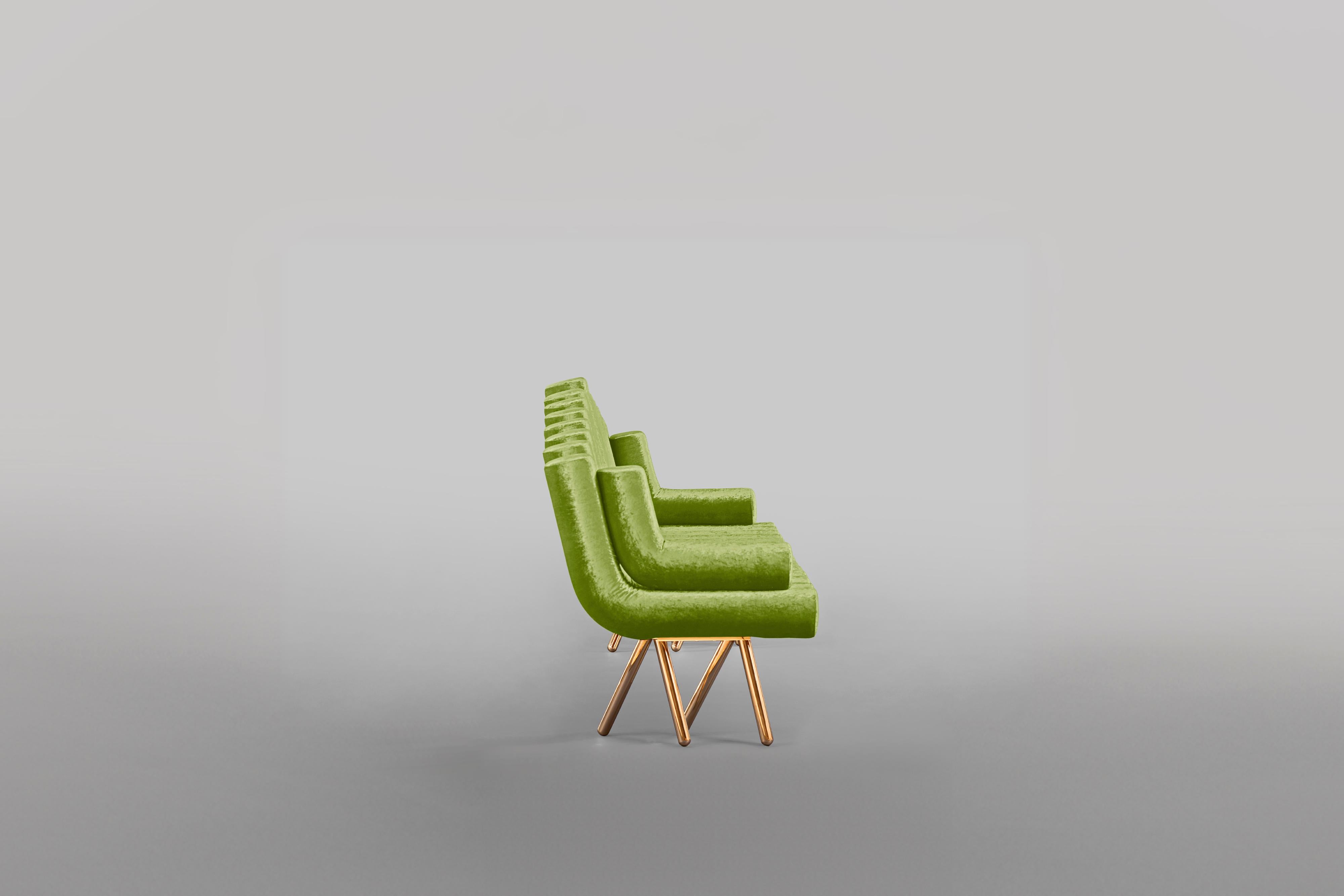 Contemporary Green Velvet Sofa With Polished Brass Legs For Sale
