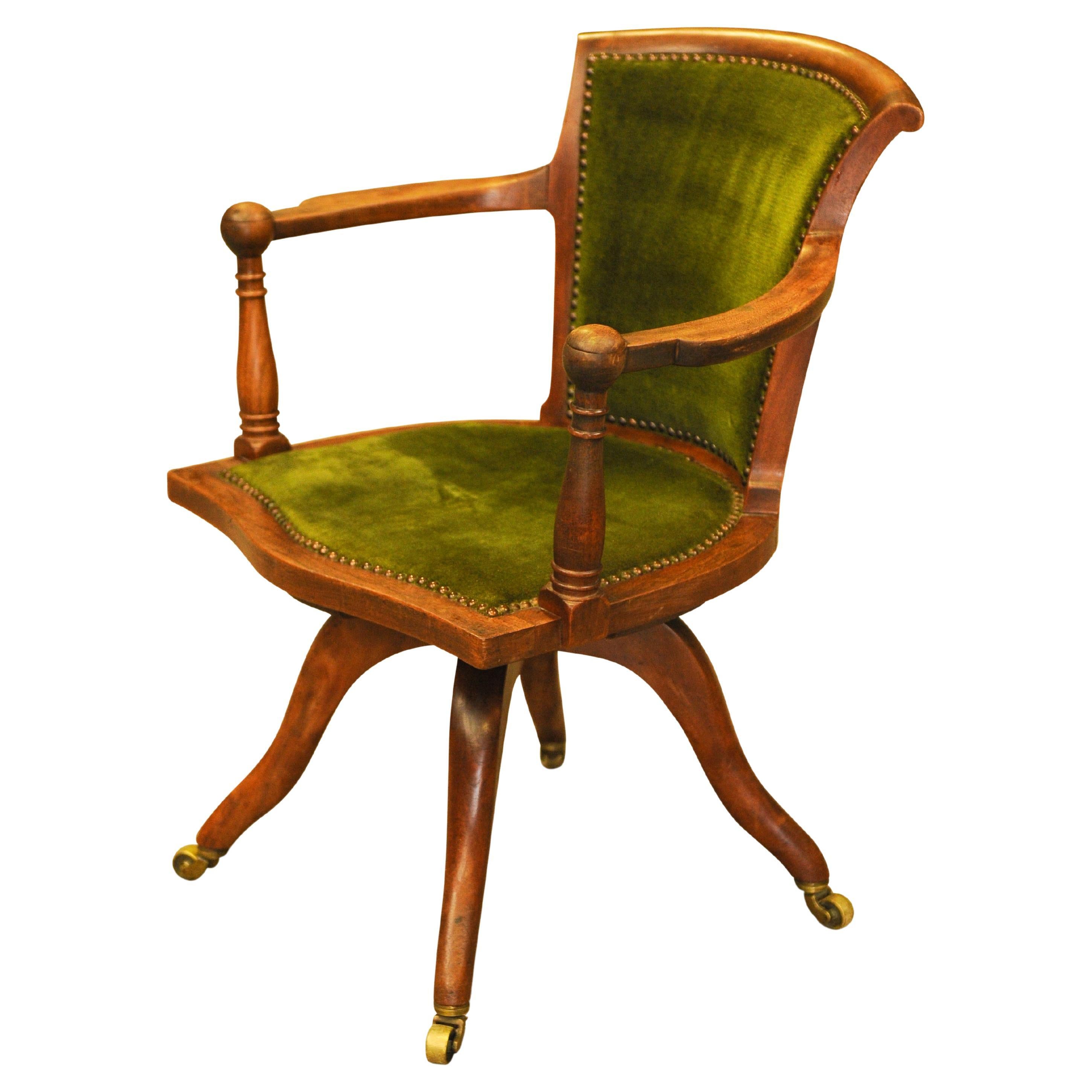 Late 19th Century Victorian Jas Shoolbred Green Velvet Swivel Desk Chair With Brass Castors & Branded Label

Arm height: 67cm

Antique furniture by James Shoolbred and Co. (Jas Shoolbred)

James Shoolbred & Co or also known as Jas Shoolbred was