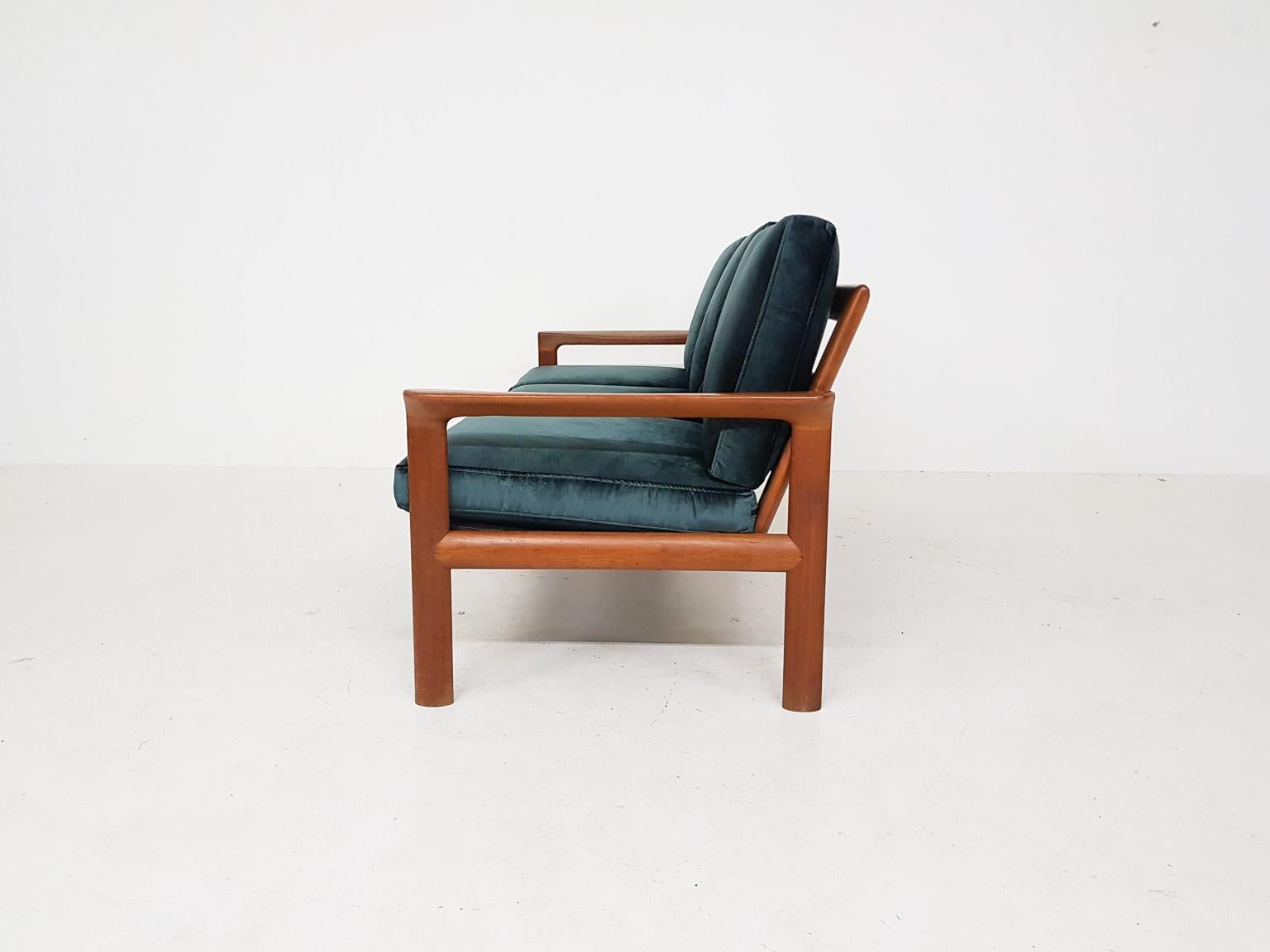 Scandinavian Modern Green Velvet Three-Seat Sofa by Sven Ellekaer for Komfort, Denmark, 1960s