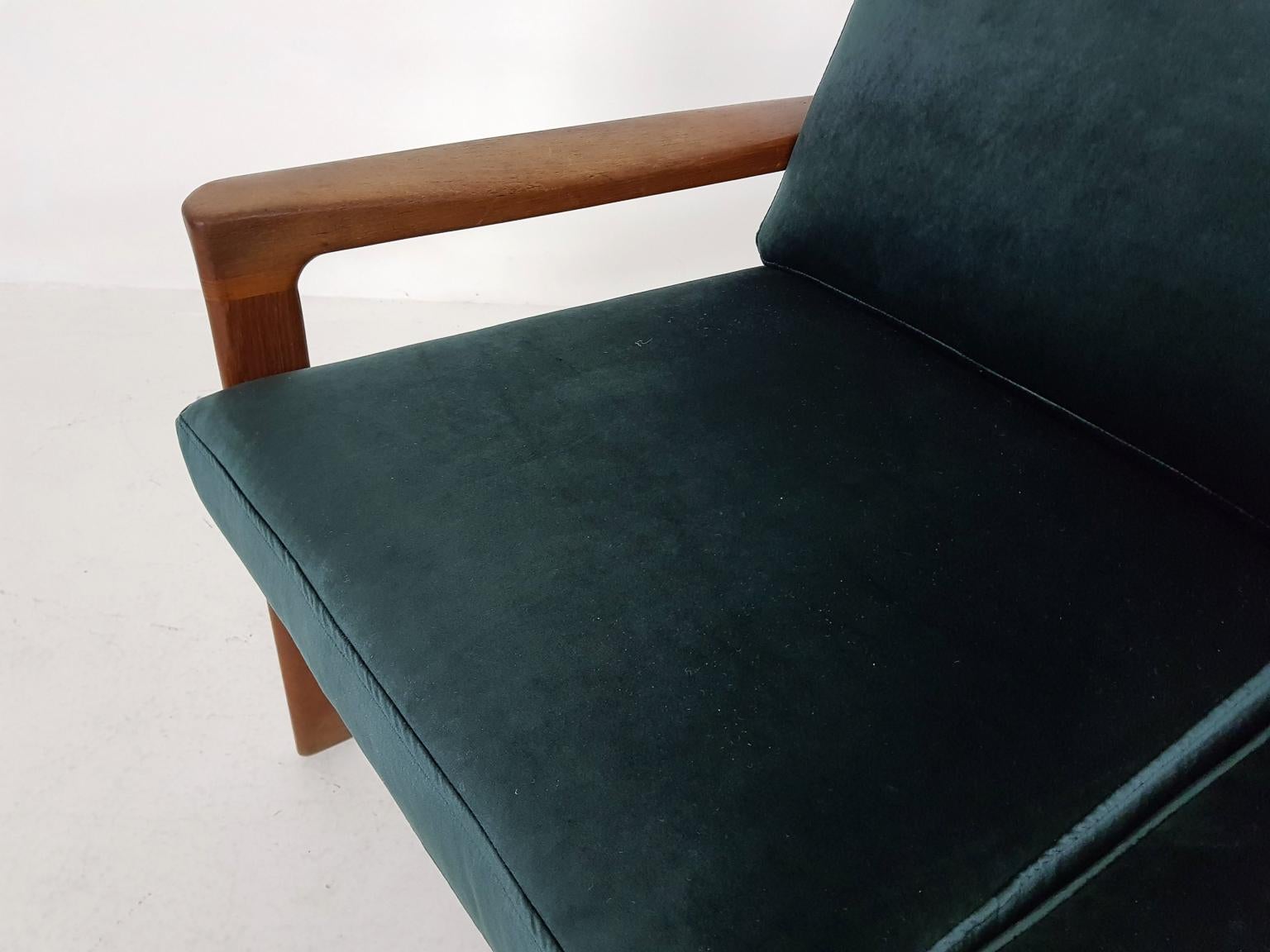 Green Velvet Three-Seat Sofa by Sven Ellekaer for Komfort, Denmark, 1960s 1