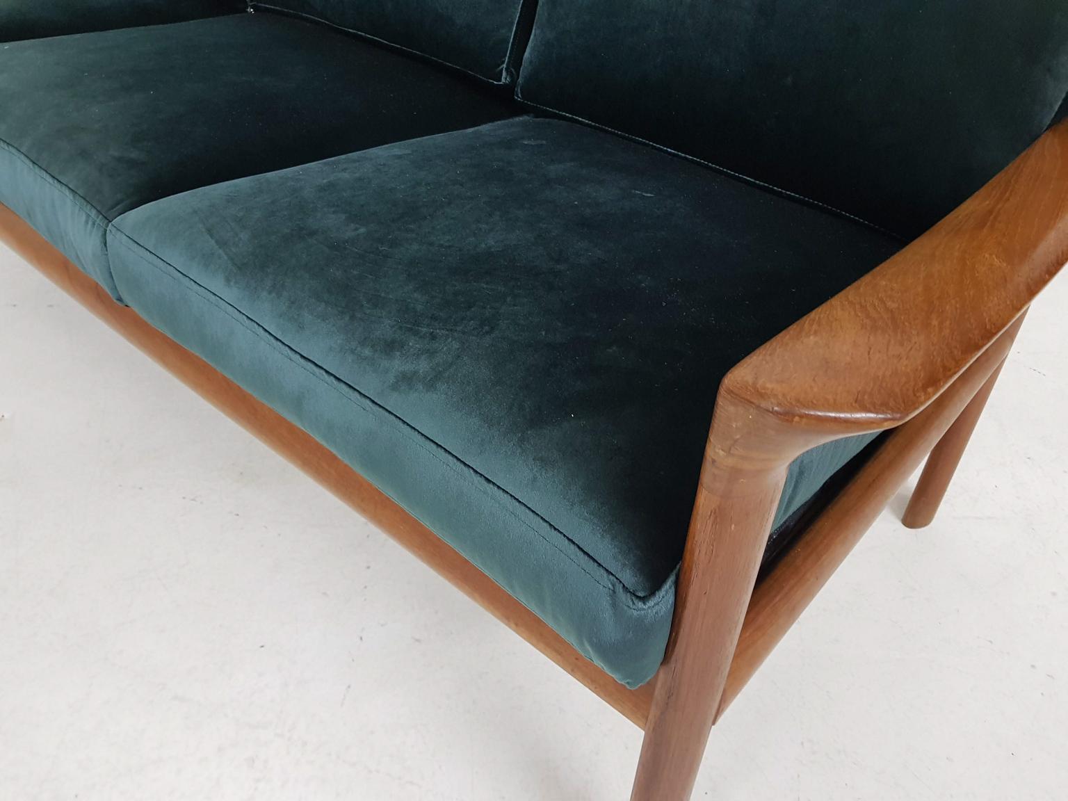 Green Velvet Three-Seat Sofa by Sven Ellekaer for Komfort, Denmark, 1960s 2