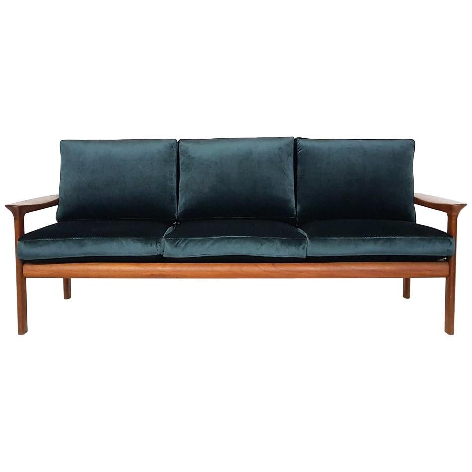 Green Velvet Three-Seat Sofa by Sven Ellekaer for Komfort, Denmark, 1960s