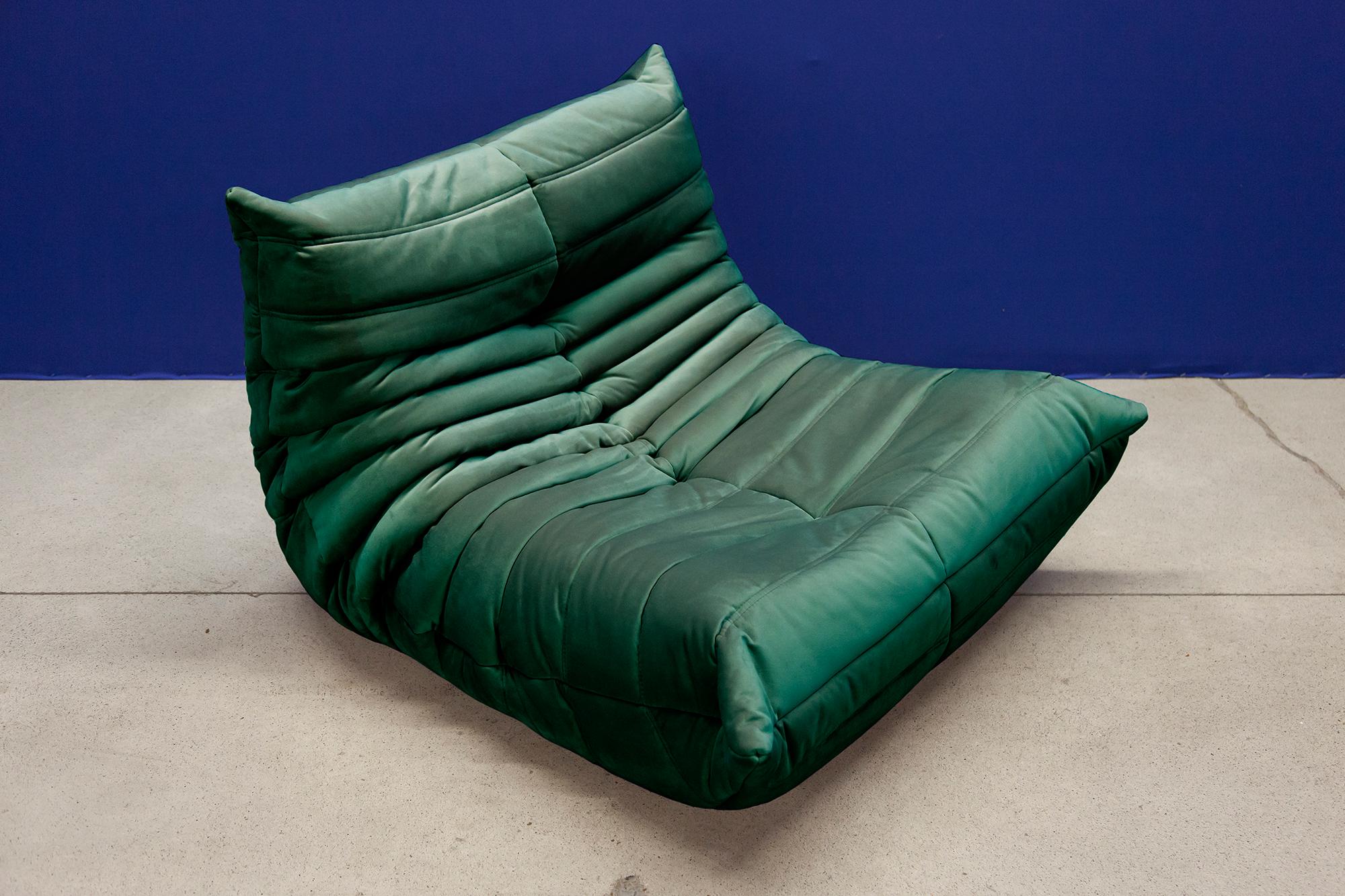 Green Velvet Togo Sofa Set by Michel Ducaroy for Ligne Roset, 1970s, Set of 5 4
