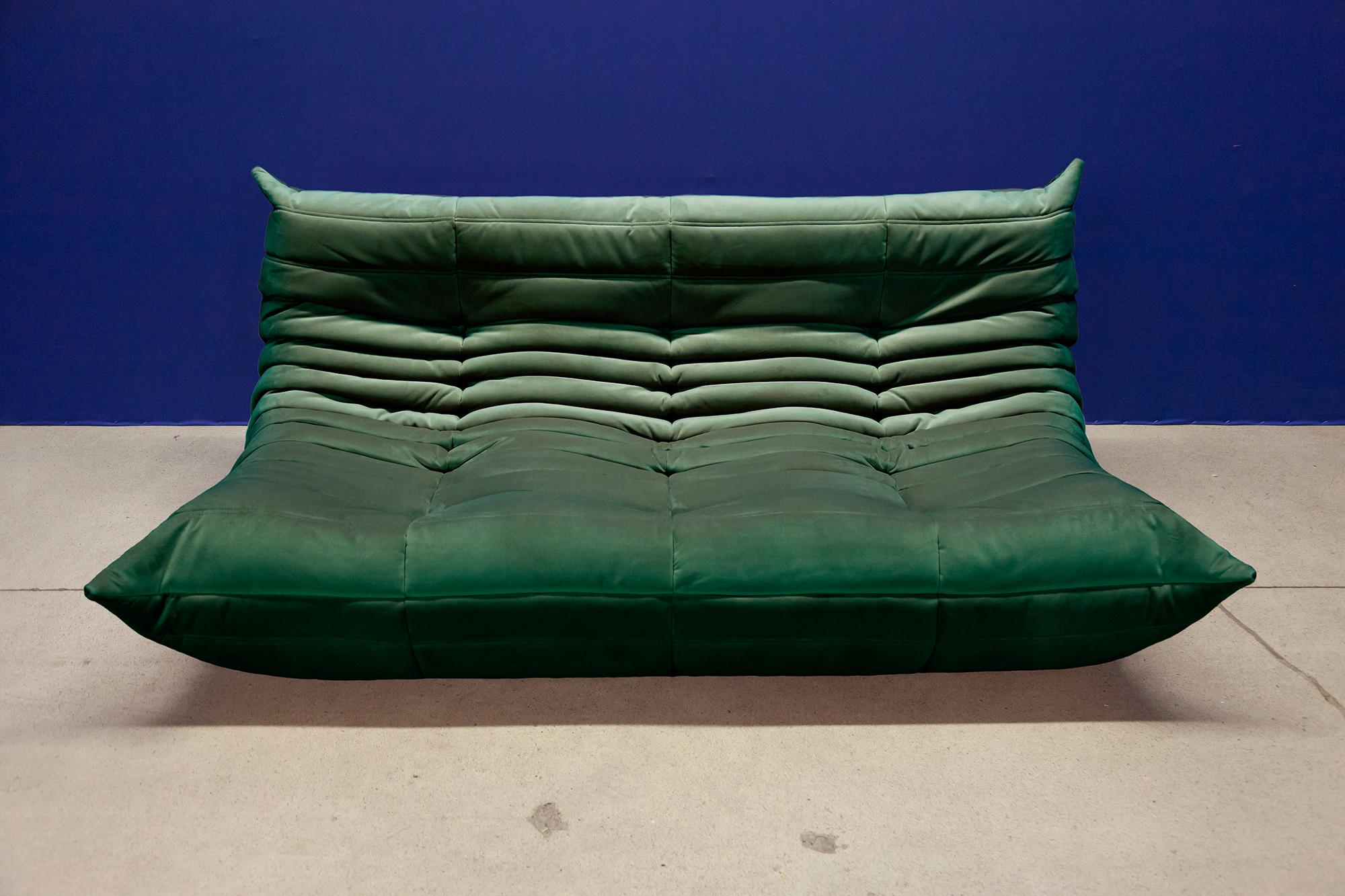Green Velvet Togo Sofa Set by Michel Ducaroy for Ligne Roset, 1970s, Set of 5 7