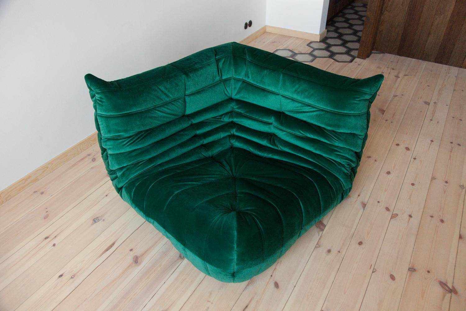 Green Velvet Togo Sofa Set by Michel Ducaroy for Ligne Roset, Set of 5 For Sale 7