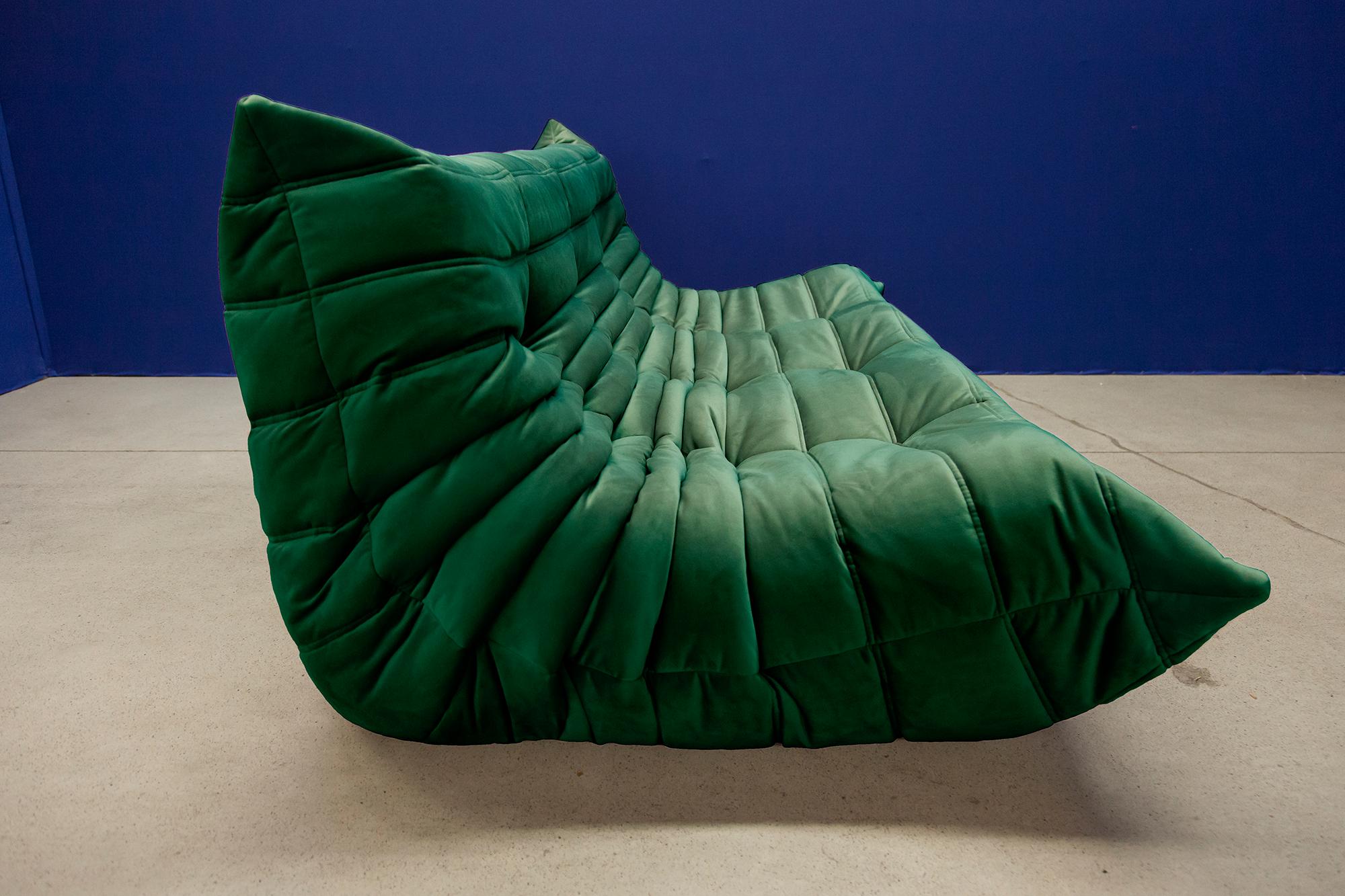 Green Velvet Togo Sofa Set by Michel Ducaroy for Ligne Roset, 1970s, Set of 5 9