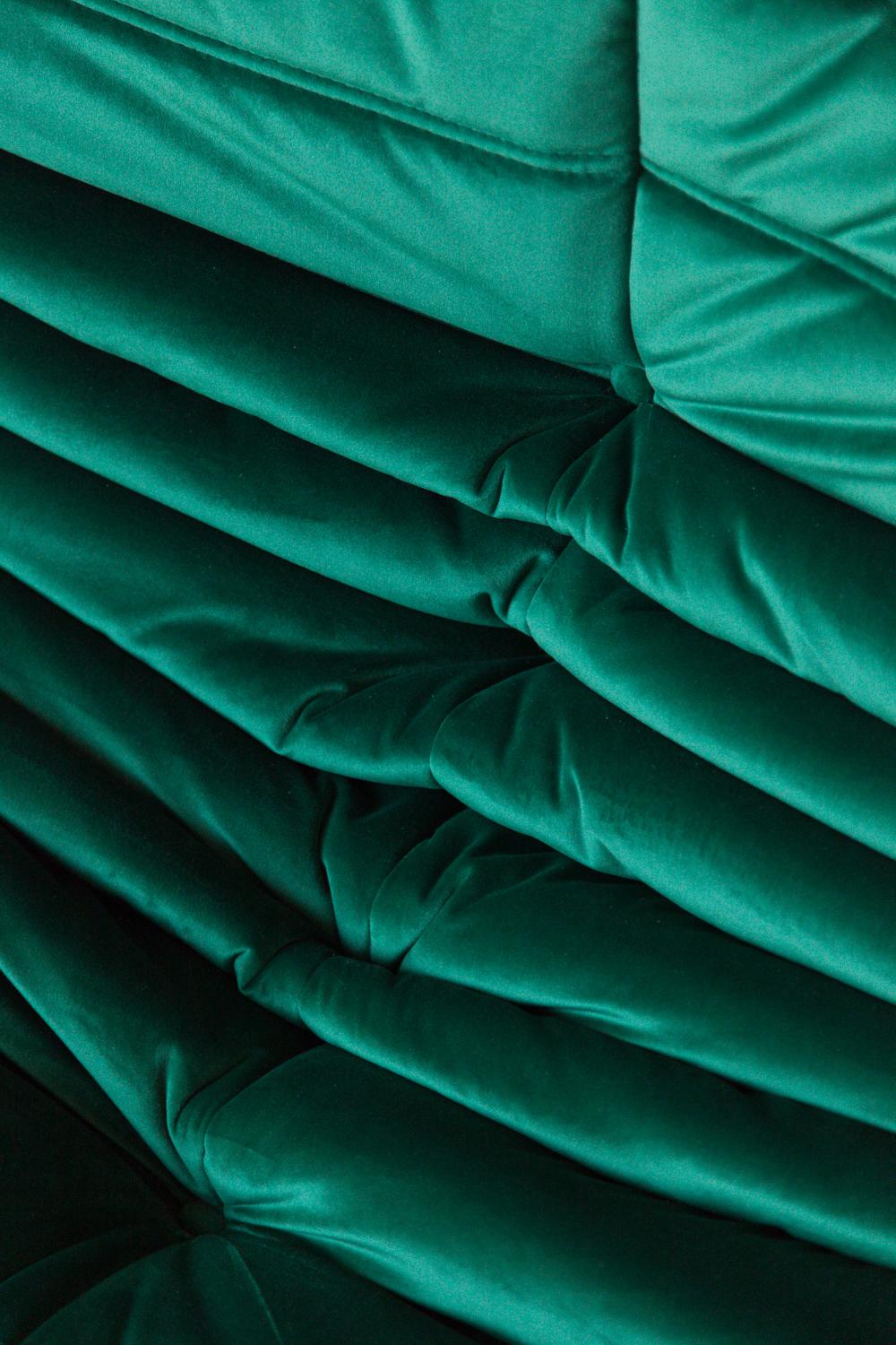 Green Velvet Togo Sofa Set by Michel Ducaroy for Ligne Roset, Set of 5 For Sale 10