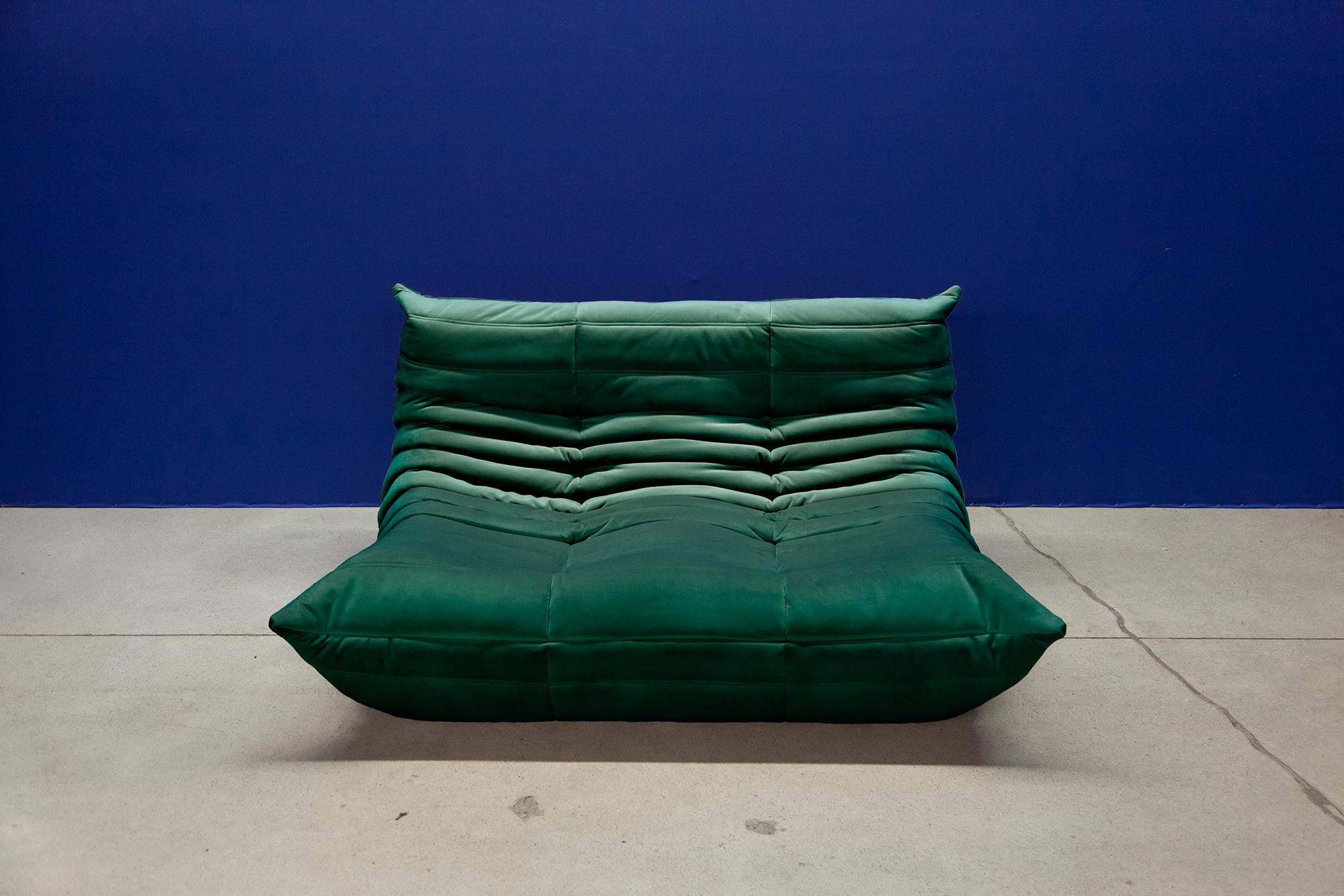 Green Velvet Togo Sofa Set by Michel Ducaroy for Ligne Roset, 1970s, Set of 5 11