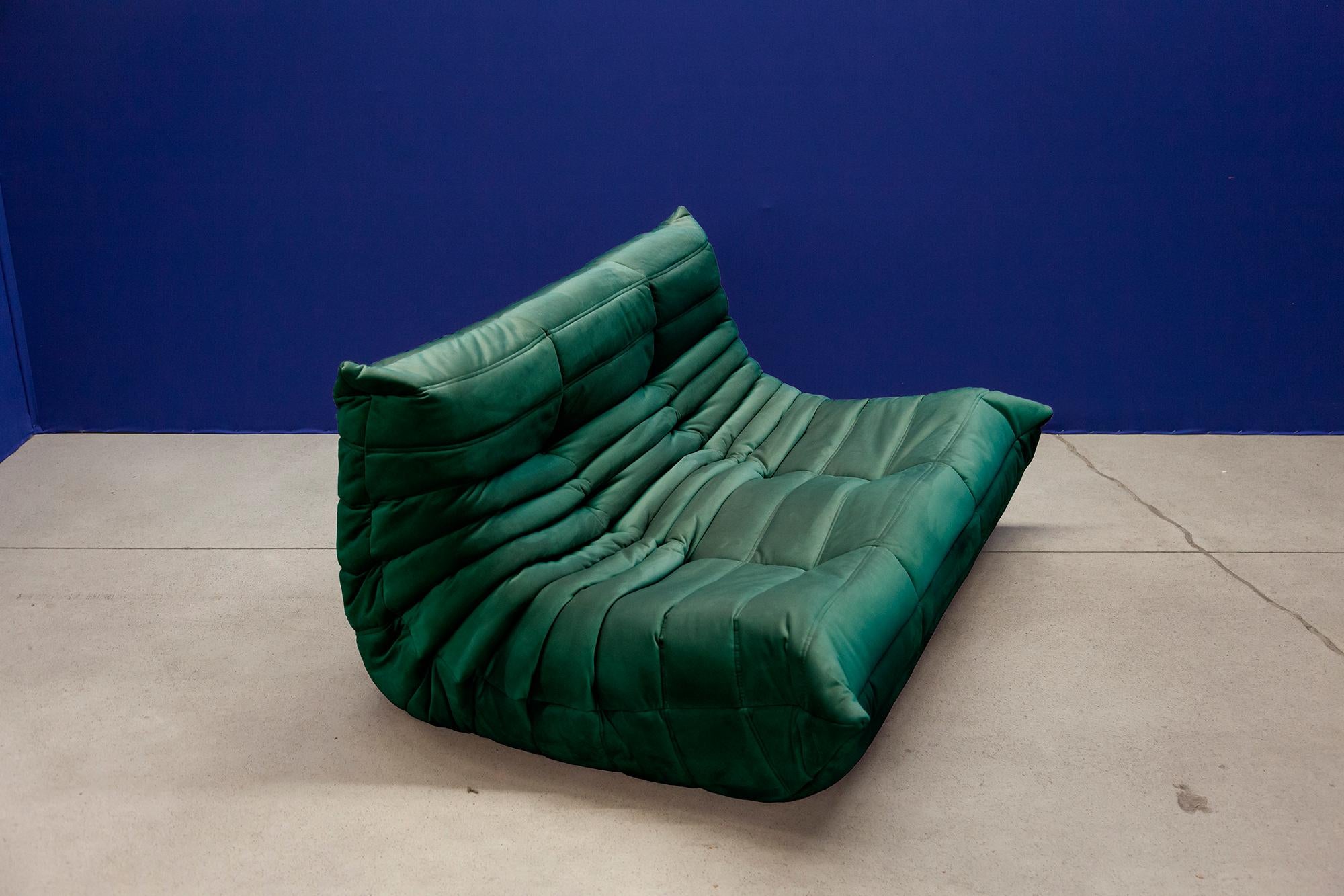 Green Velvet Togo Sofa Set by Michel Ducaroy for Ligne Roset, 1970s, Set of 5 12
