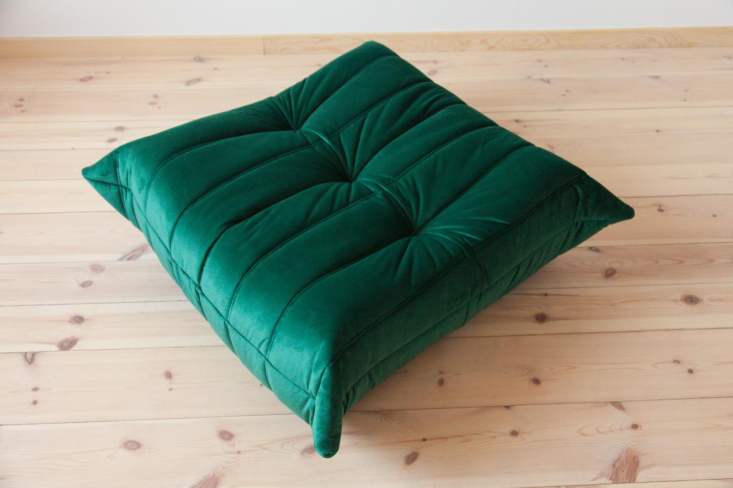 Green Velvet Togo Sofa Set by Michel Ducaroy for Ligne Roset, Set of 5 For Sale 12