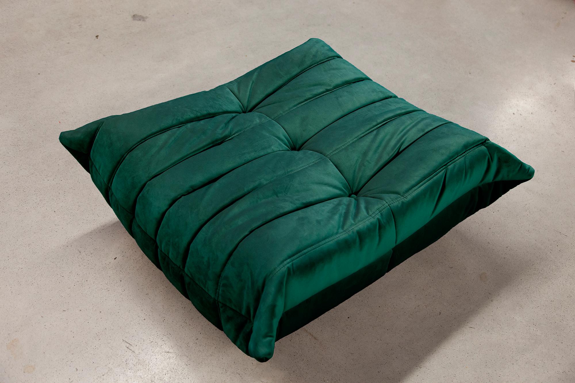 Mid-Century Modern Green Velvet Togo Sofa Set by Michel Ducaroy for Ligne Roset, 1970s, Set of 5