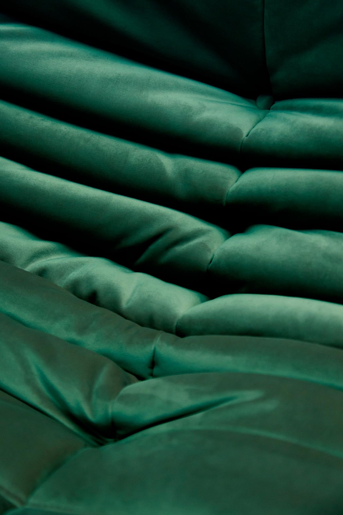 Mid-Century Modern Green Velvet Togo Sofa Set by Michel Ducaroy for Ligne Roset, Set of 5 For Sale