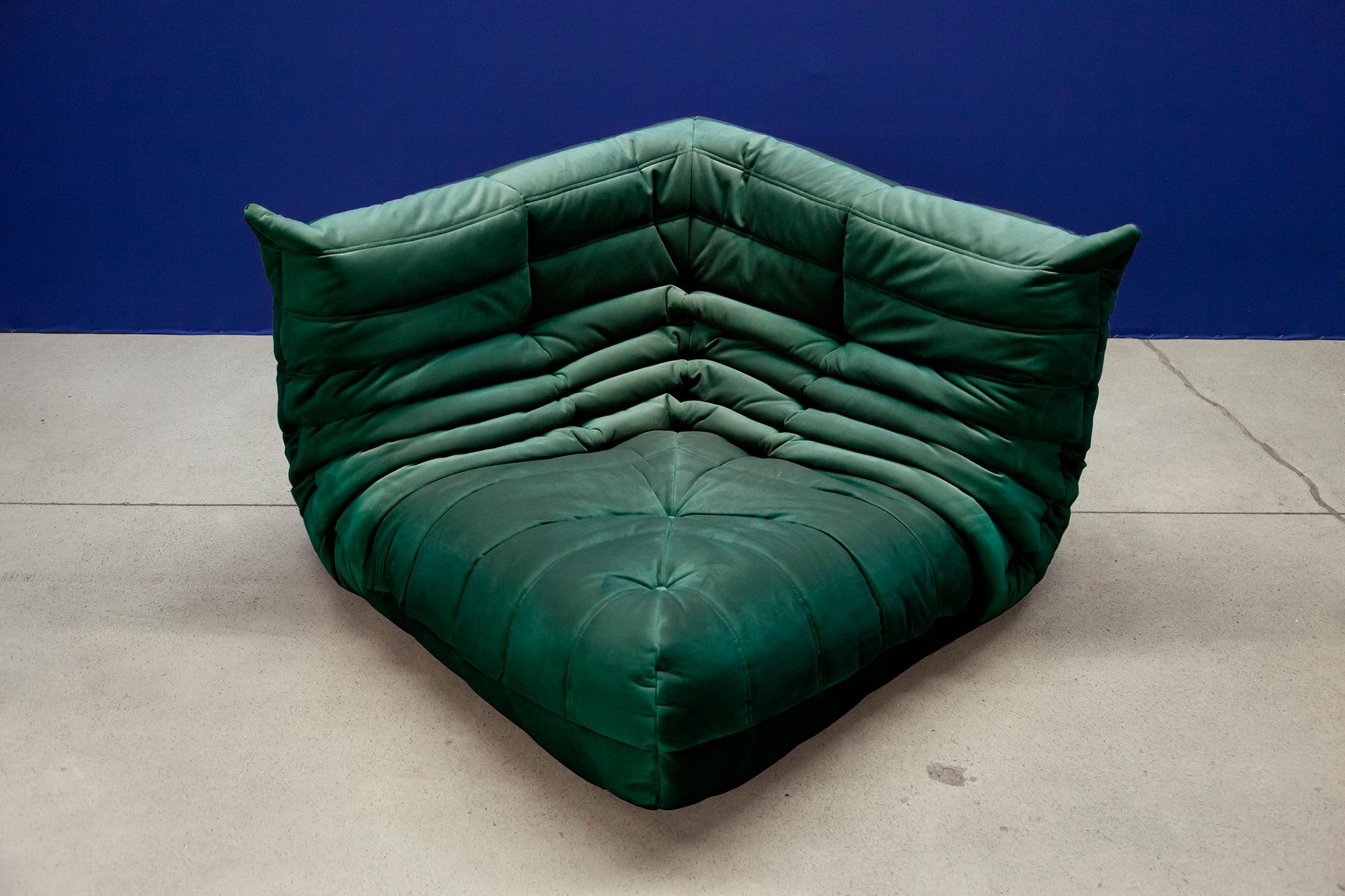 Green Velvet Togo Sofa Set by Michel Ducaroy for Ligne Roset, 1970s, Set of 5 2