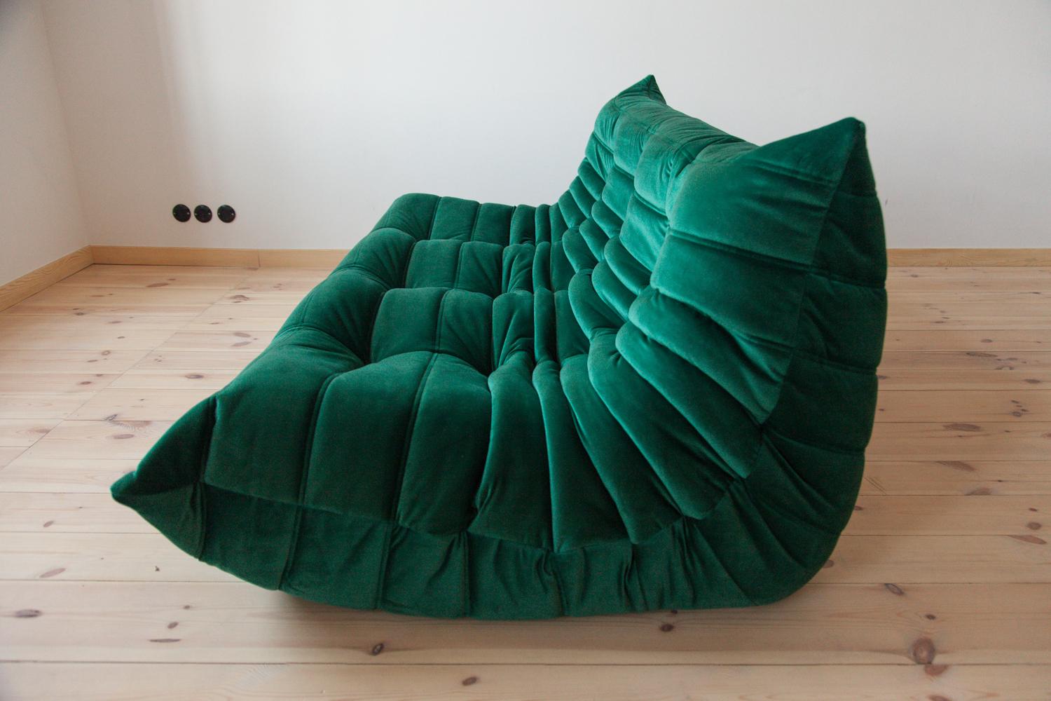 Green Velvet Togo Sofa Set by Michel Ducaroy for Ligne Roset, Set of 5 For Sale 3