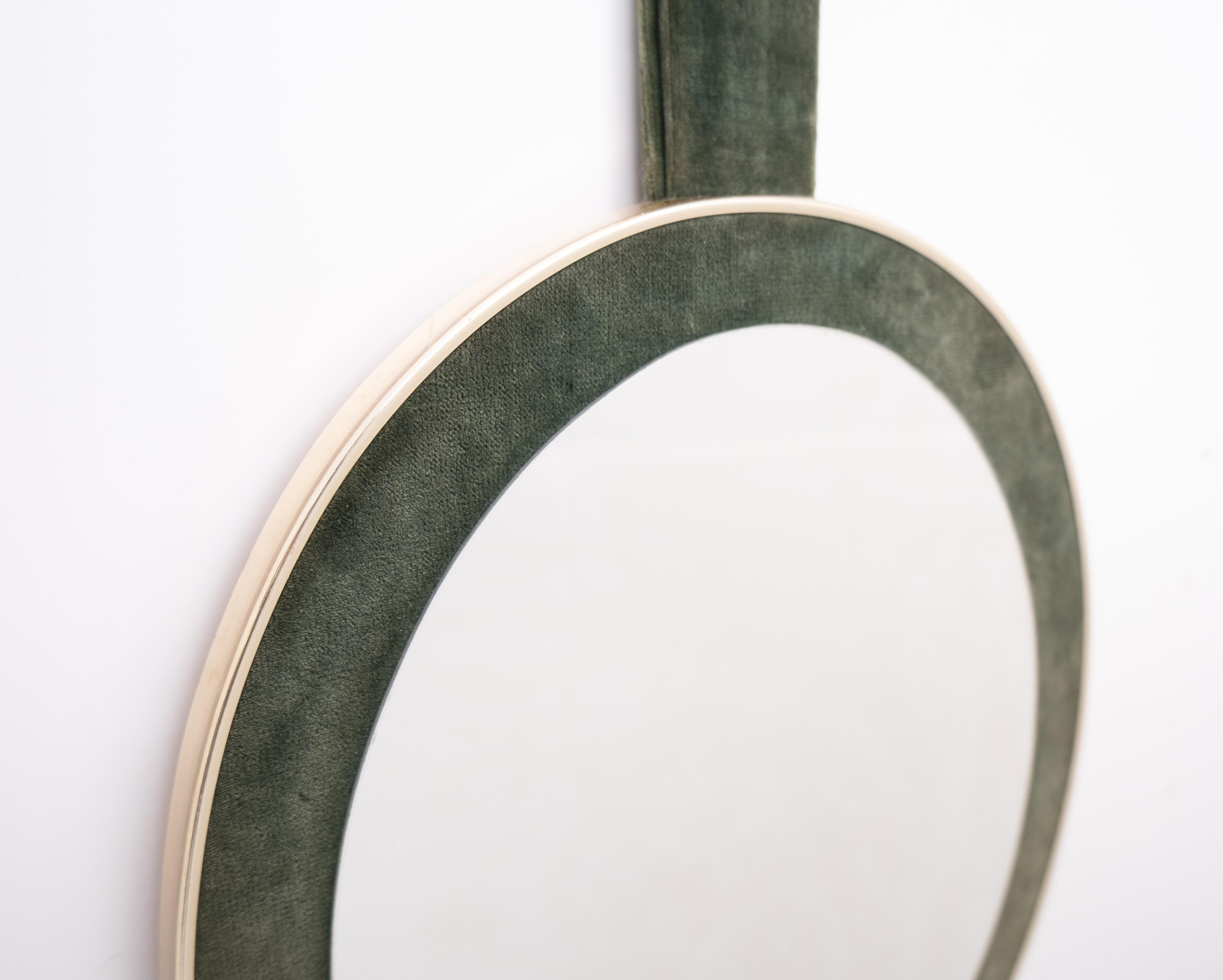 Mid-Century Modern Green Velvet Wall Mirror, 1970s, France