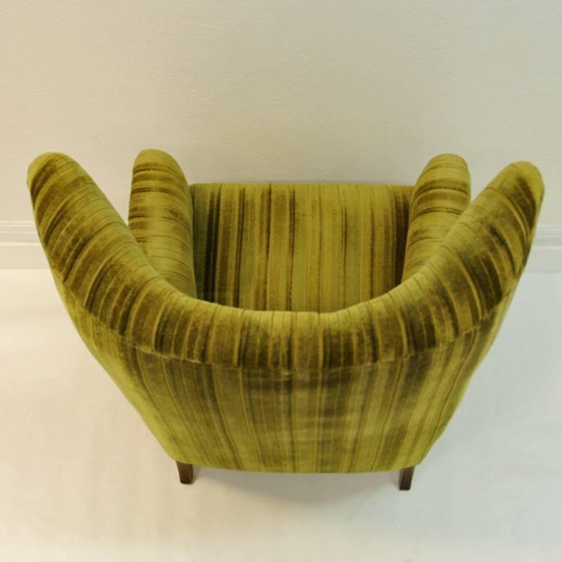 Scandinavian Modern Green Velvet Wingback Easy Chair, 1930s-1940s, Denmark