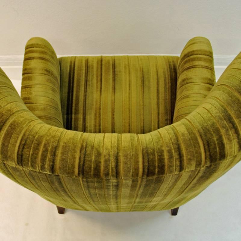 Danish Green Velvet Wingback Easy Chair, 1930s-1940s, Denmark