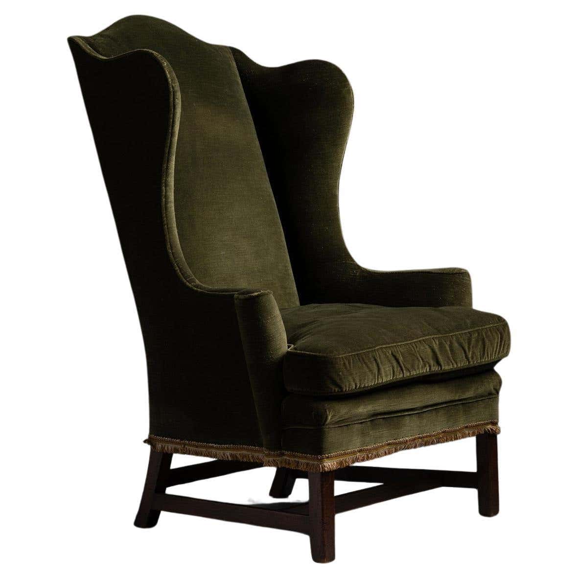 Green Velvet Wingback, England, circa 1880 at 1stDibs | green wingback ...