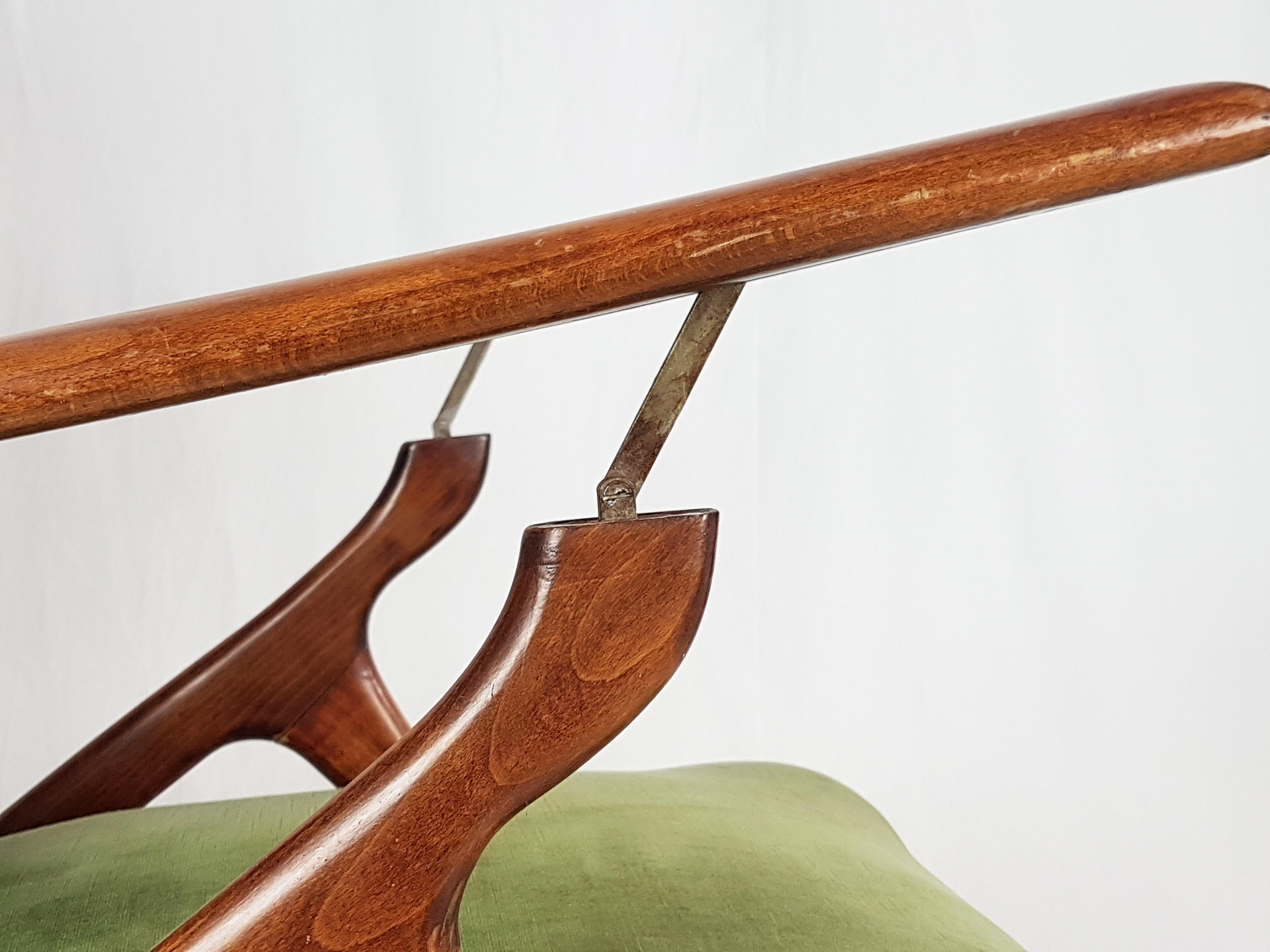 Mid-Century Modern Green & Blue Velvet and Wood 1950s Reclining Armchairs Attr. to Antonino Gorgone