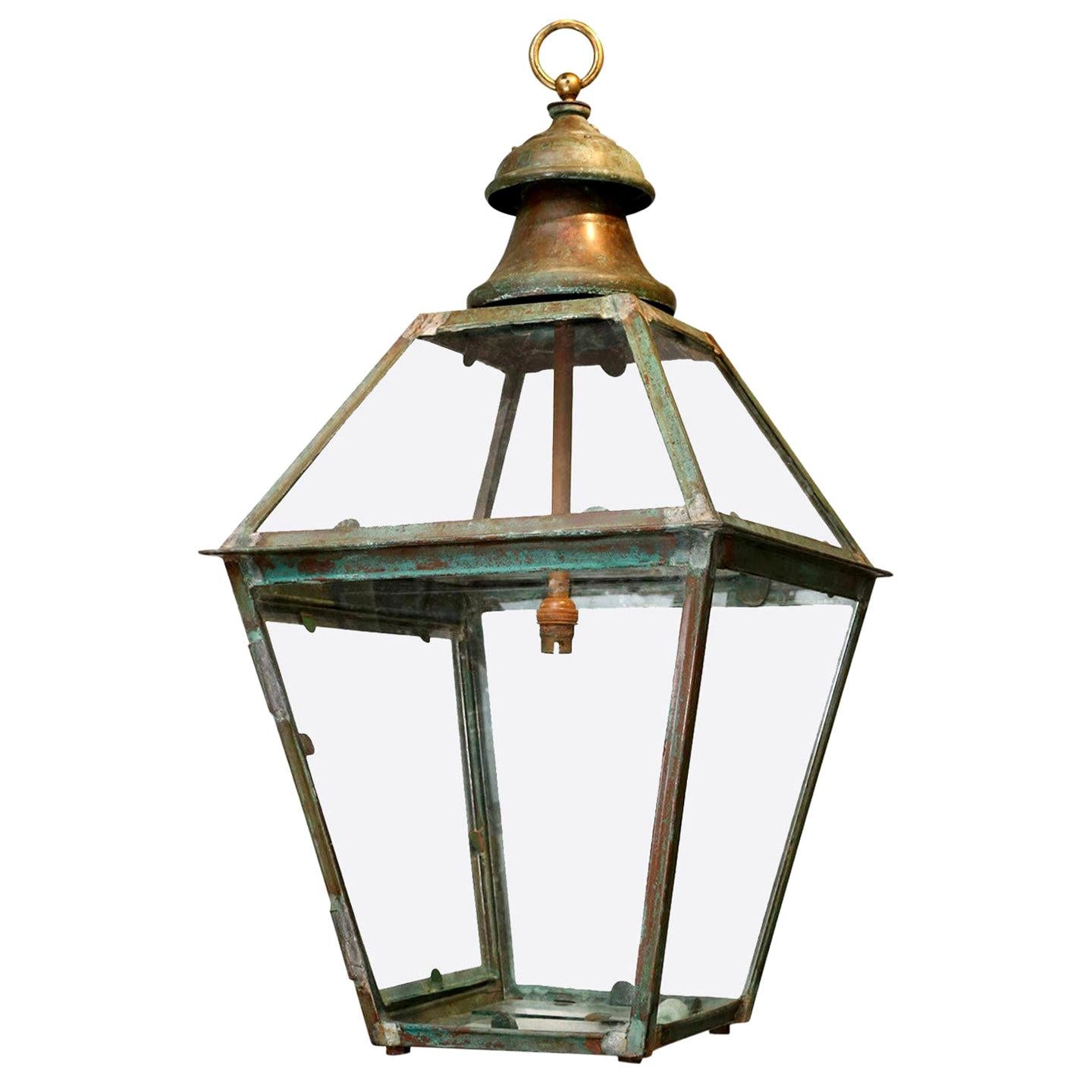 Green-Verdigris Copper and Brass Lantern