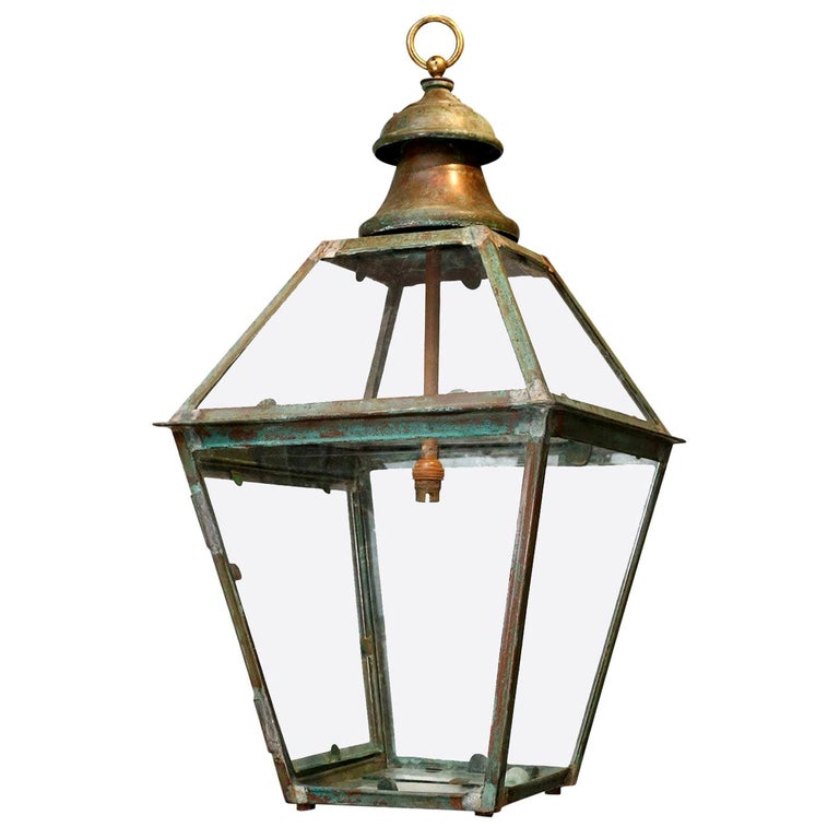 GreenVerdigris Copper and Brass Lantern at 1stDibs