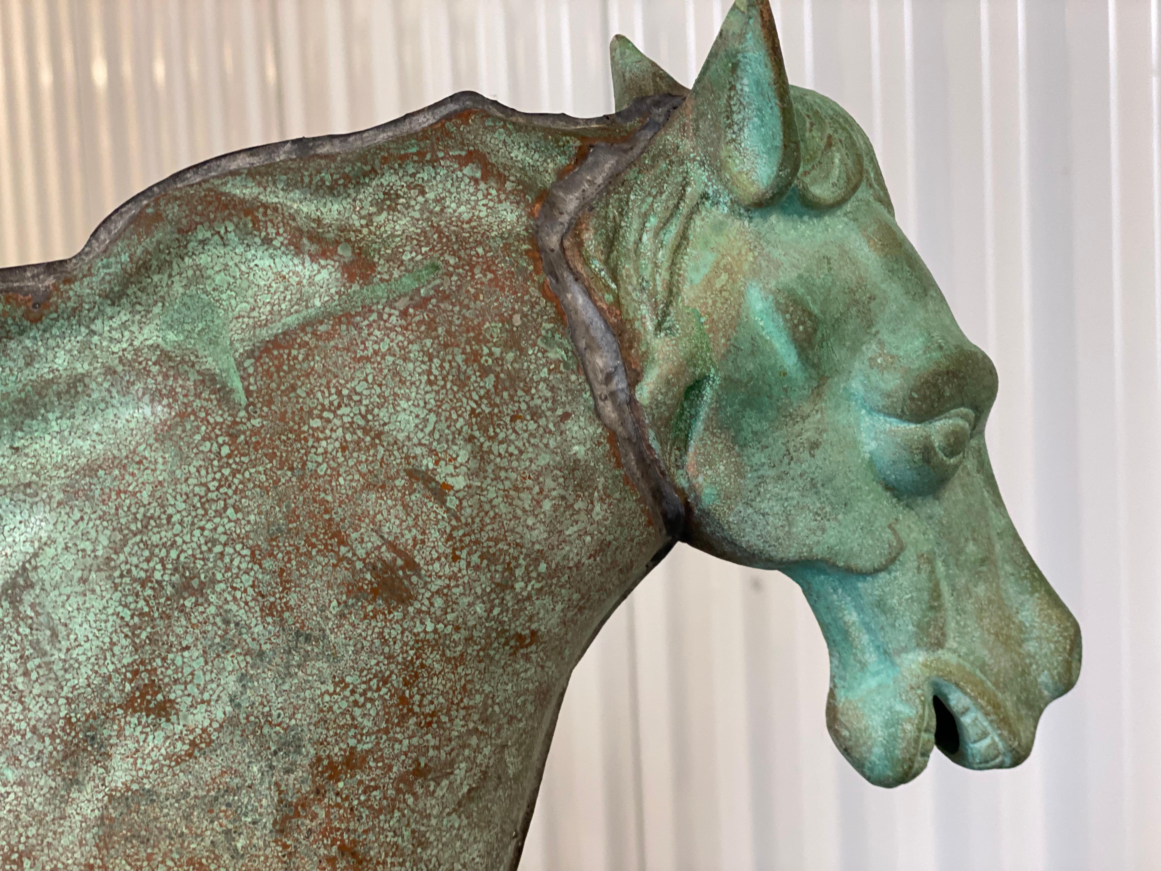 Green Verdigris Horse Weathervane on Stand, Attributed to Cushing Ethan Allen For Sale 1