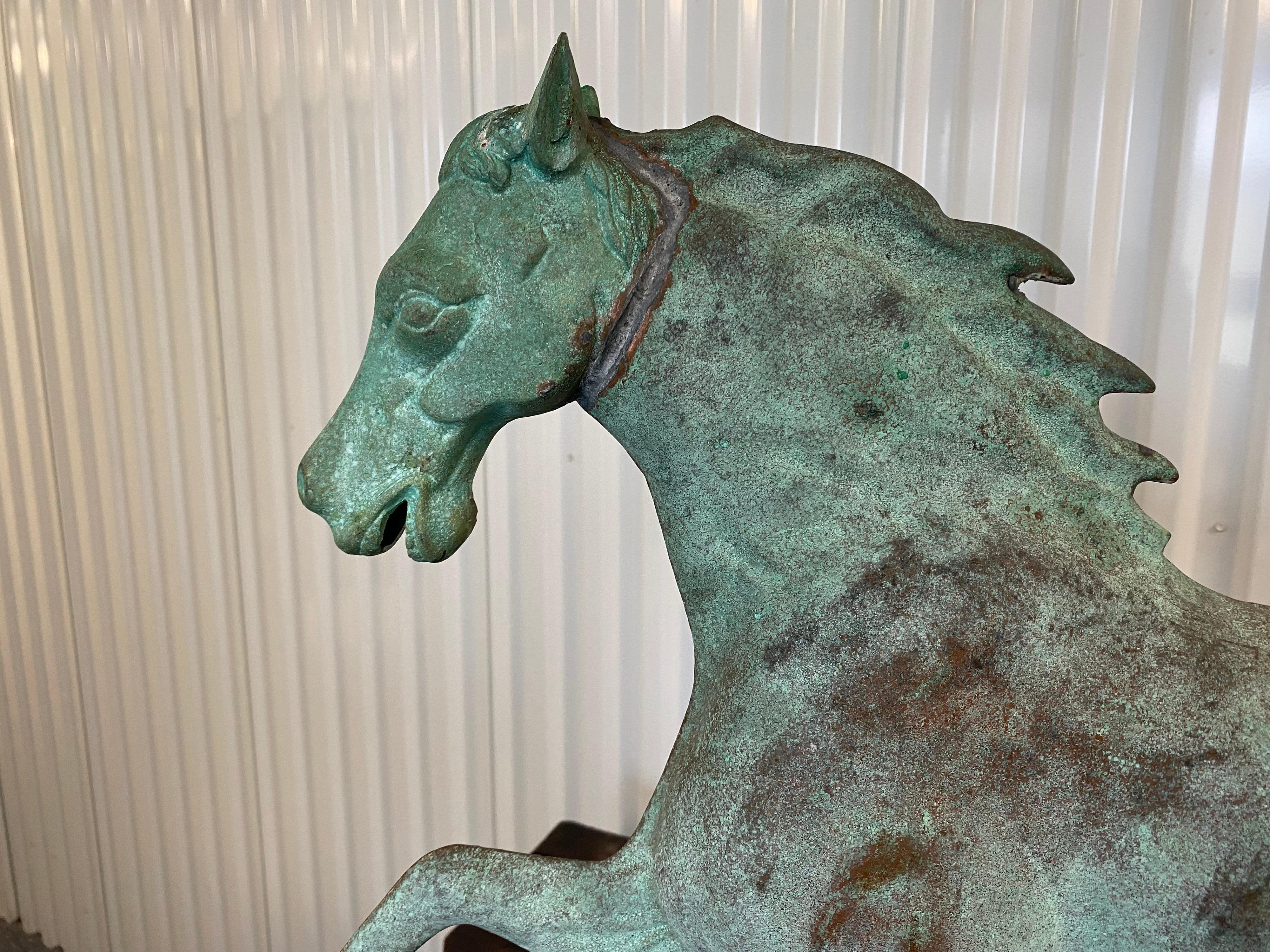 Green Verdigris Horse Weathervane on Stand, Attributed to Cushing Ethan Allen For Sale 5
