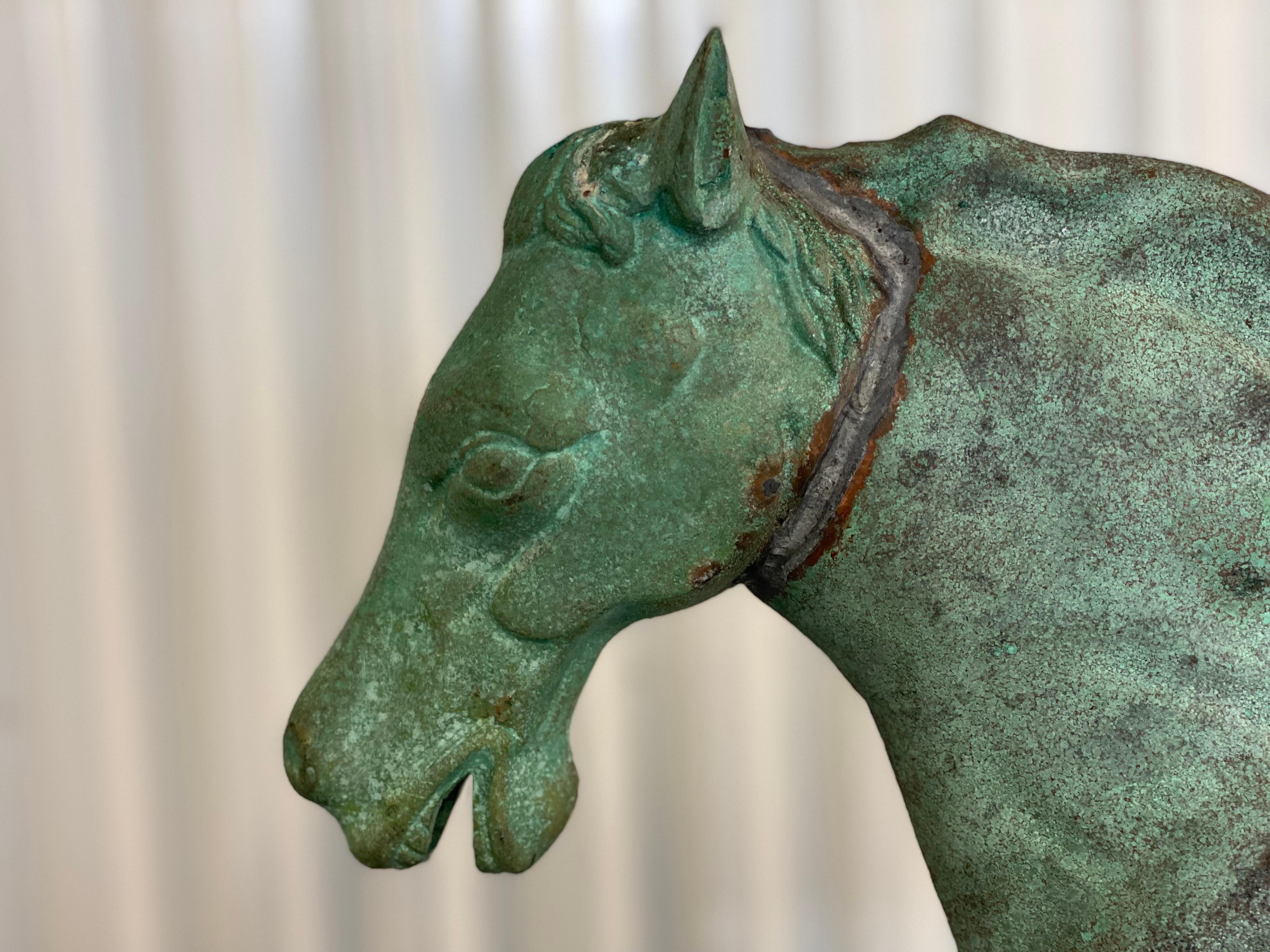 Green Verdigris Horse Weathervane on Stand, Attributed to Cushing Ethan Allen In Good Condition For Sale In Southampton, NY