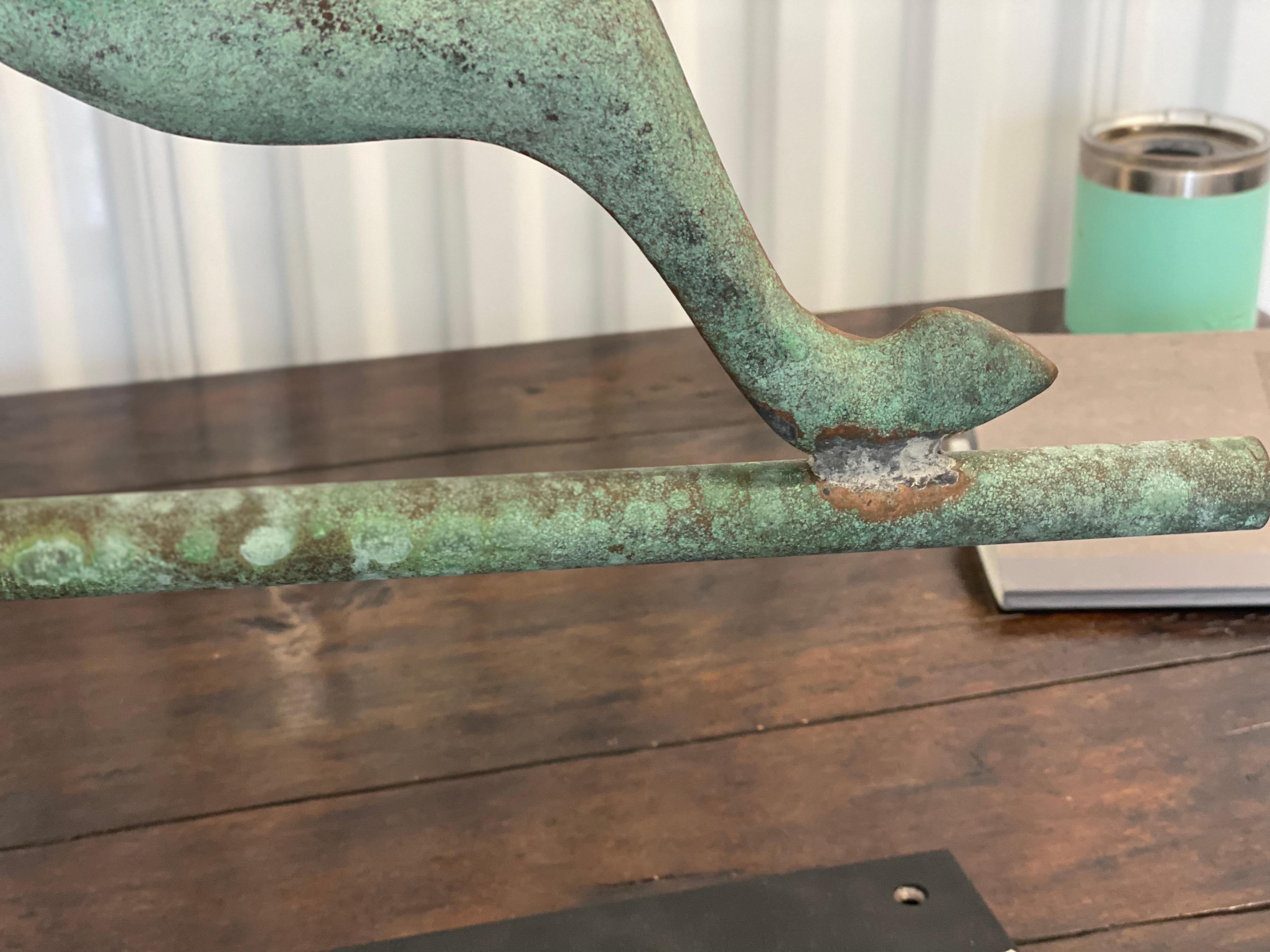 Iron Green Verdigris Horse Weathervane on Stand, Attributed to Cushing Ethan Allen