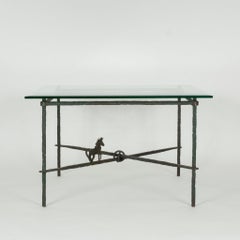 Green Verdigris Horse Wrought Iron Glass Dining Table Attr. Giacometti