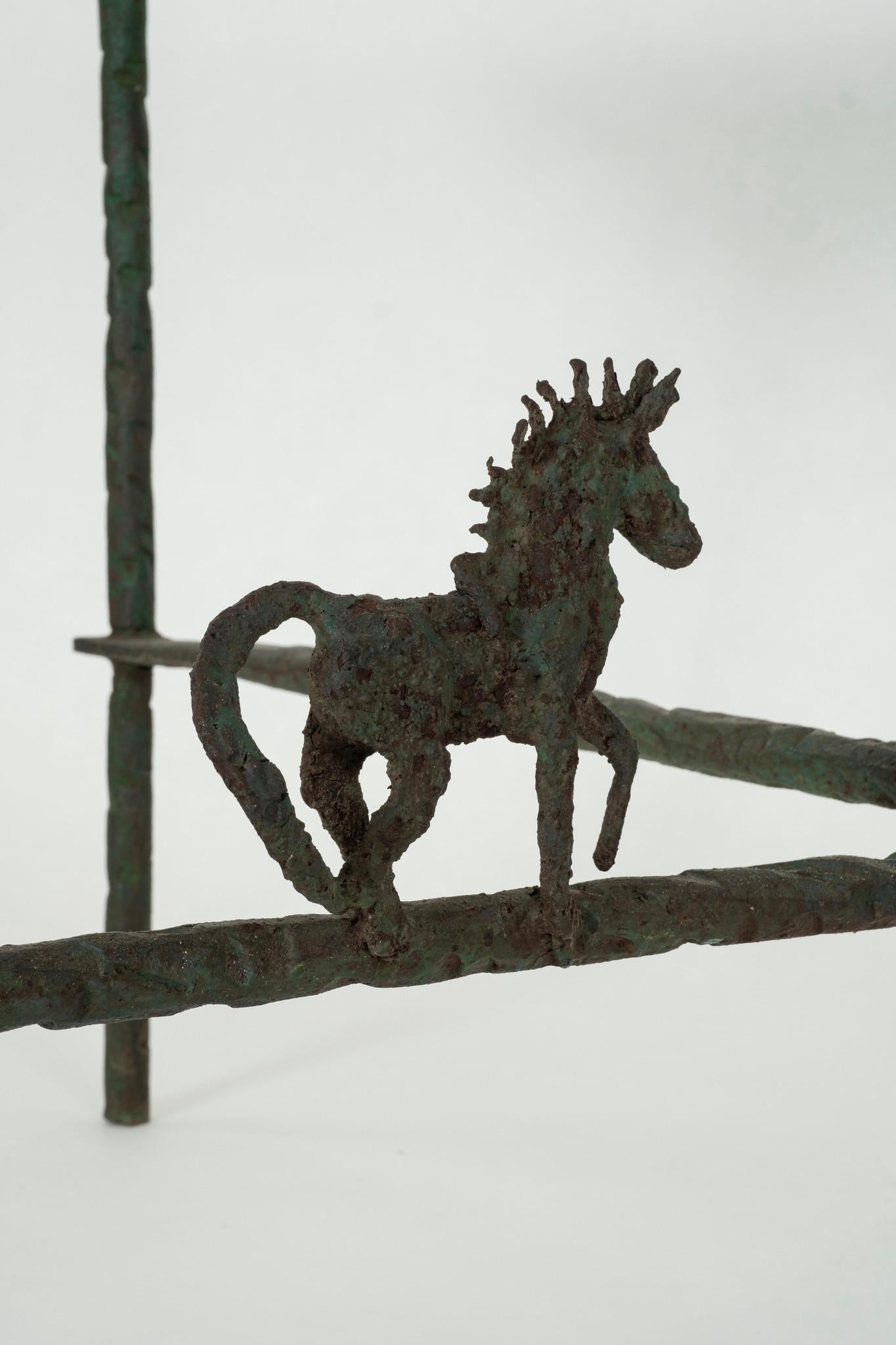 20th Century Green Verdigris Horse Wrought Iron Glass Dining Table Attr. Giacometti