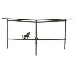 Used Green Verdigris Horse Wrought Iron Glass Dining Table Attr. Giacometti
