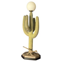 Lámpara de cactus saguaro de latón patinado verde verdigris