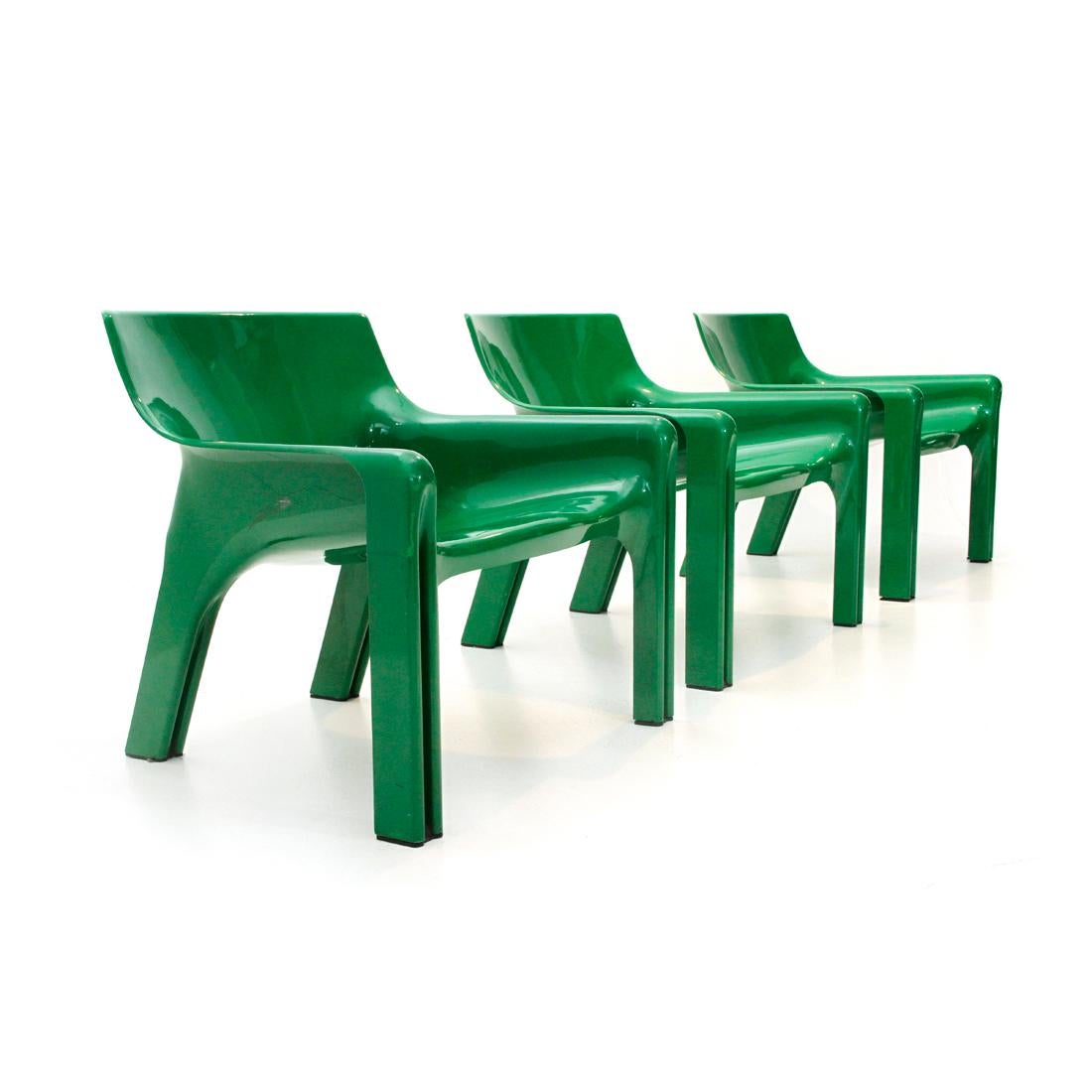 Mid-Century Modern Green Vicario Armchairs by Vico Magistretti for Artemide, 1970s