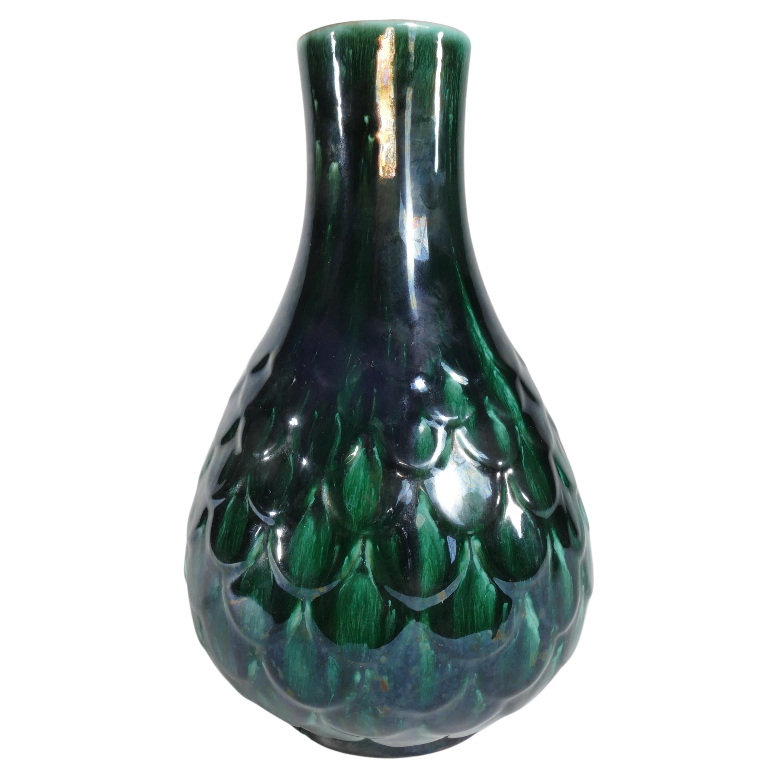Green Vicke Lindstrand Ceramic Vase "638" Upsala Ekeby, 1950's For Sale