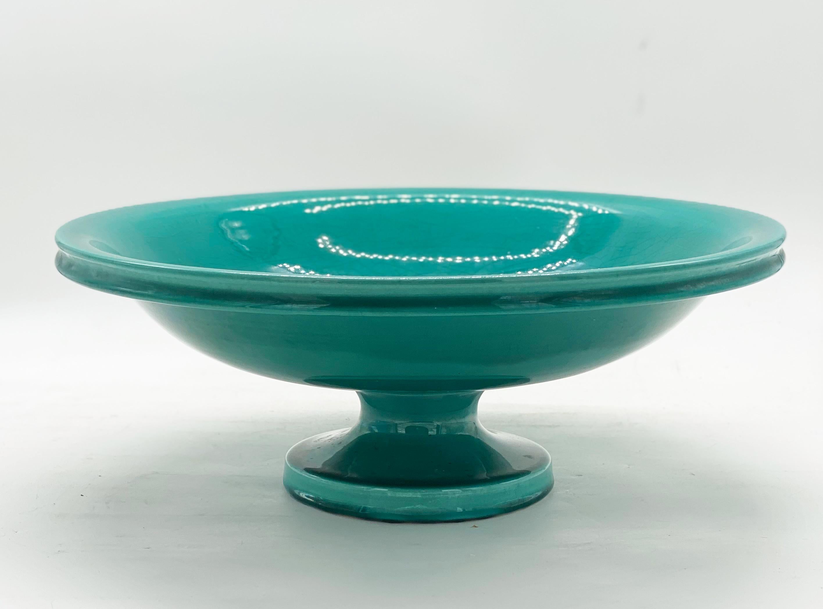 Mid-Century Modern Green Vietri Ceramic Centerpiece or Fruit Bowl, Italy 1970s