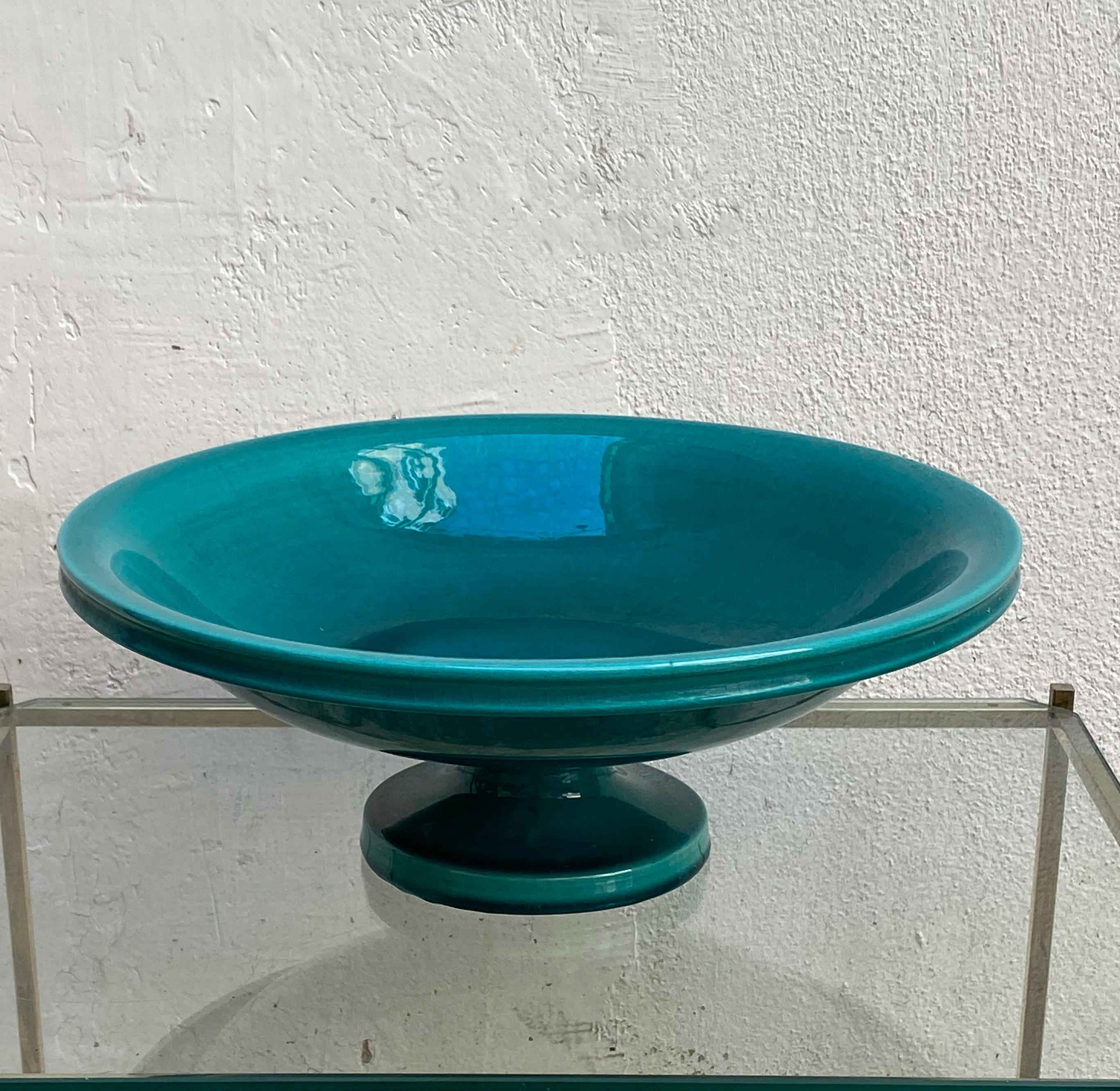 Italian Green Vietri Ceramic Centerpiece or Fruit Bowl, Italy 1970s