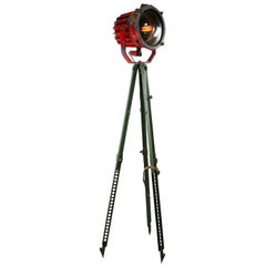 Green Vintage American Metal Tripod Red Industrial Spot Floor Lamp