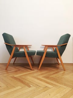 Green Vintage Armchairs, 1960s, Pair